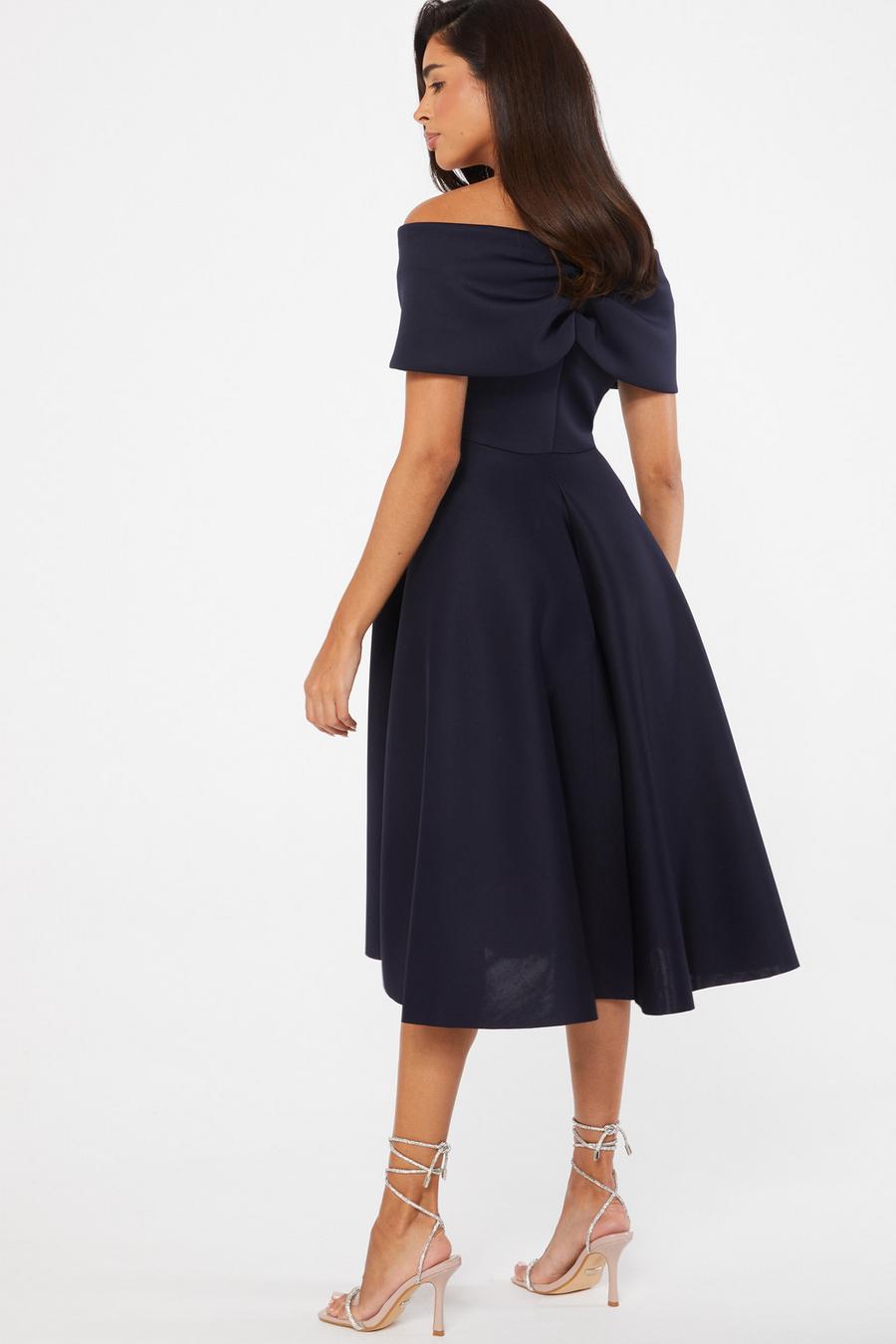 Navy Bardot Skater Midi Dress Quiz Clothing
