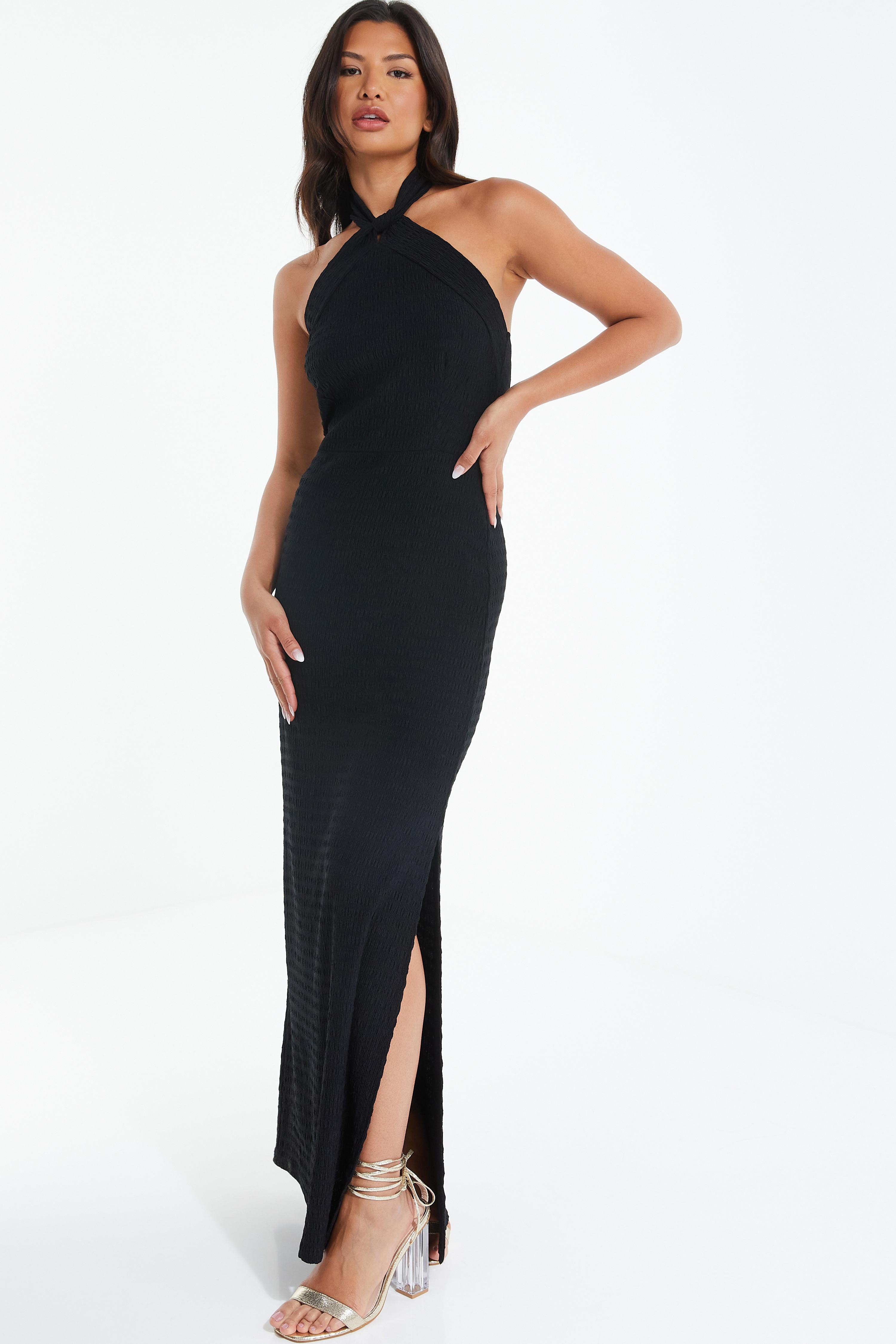 Black Halterneck Textured Maxi Dress