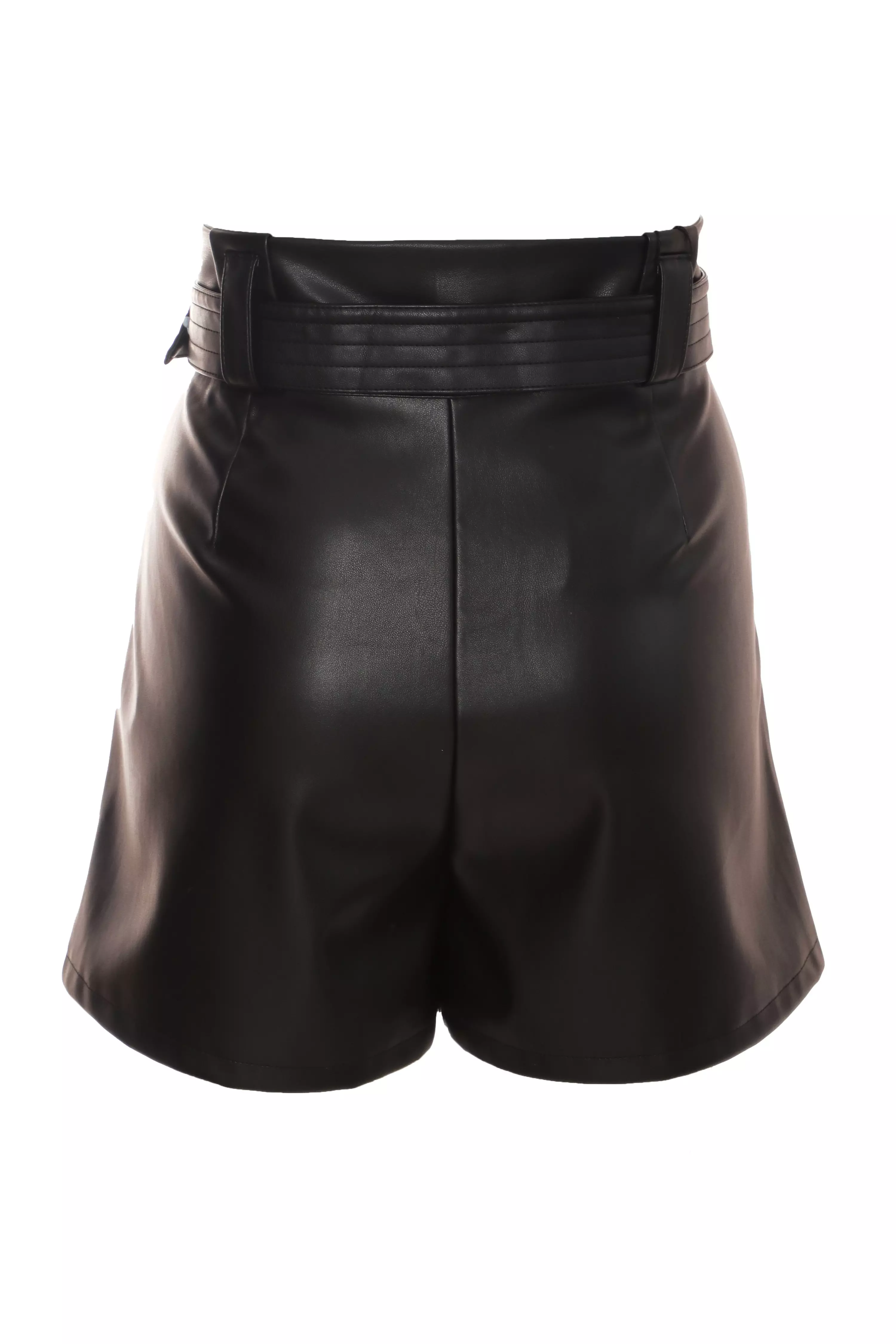 Black Faux Leather Belted Shorts - QUIZ Clothing