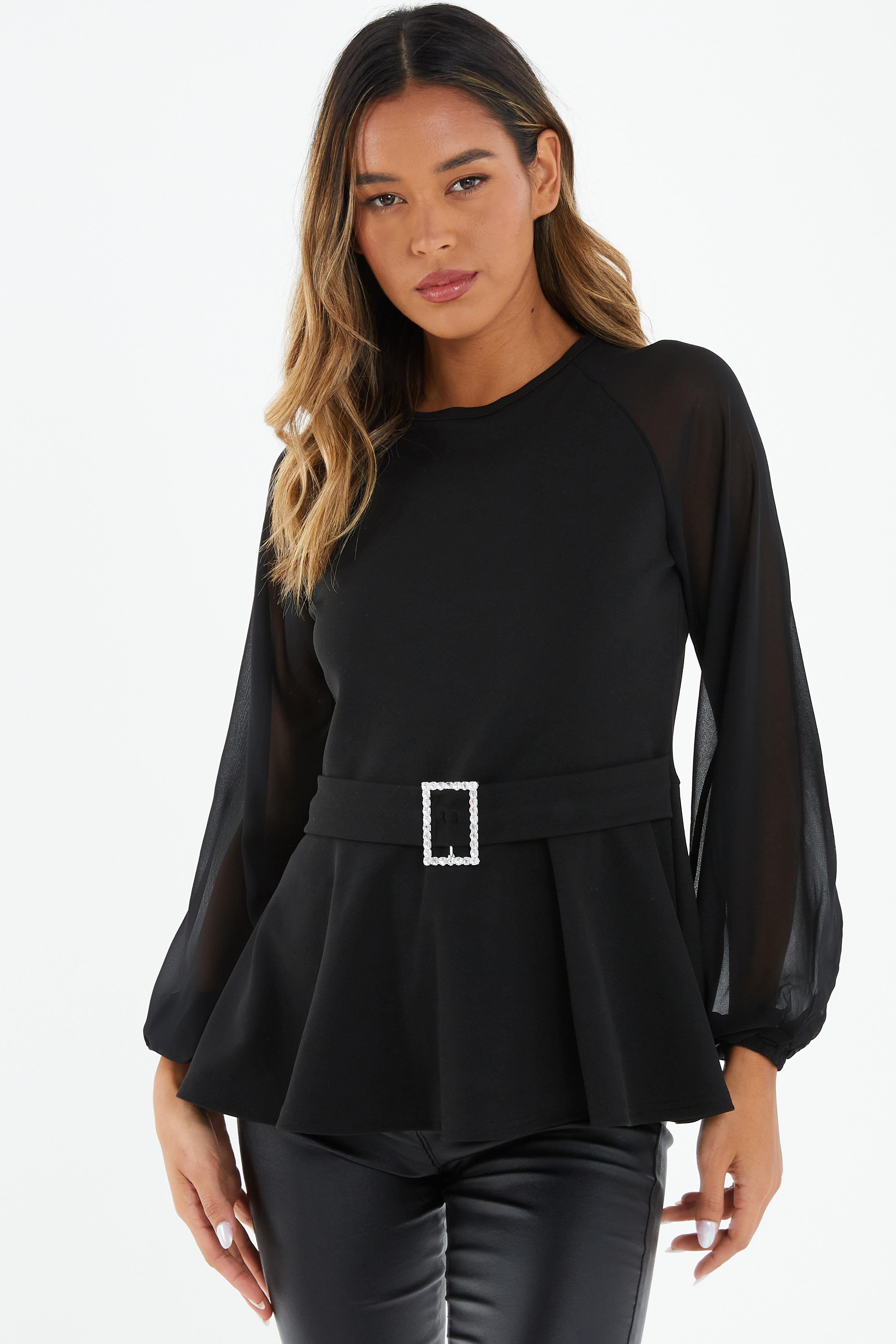 Black chiffon tops uk online