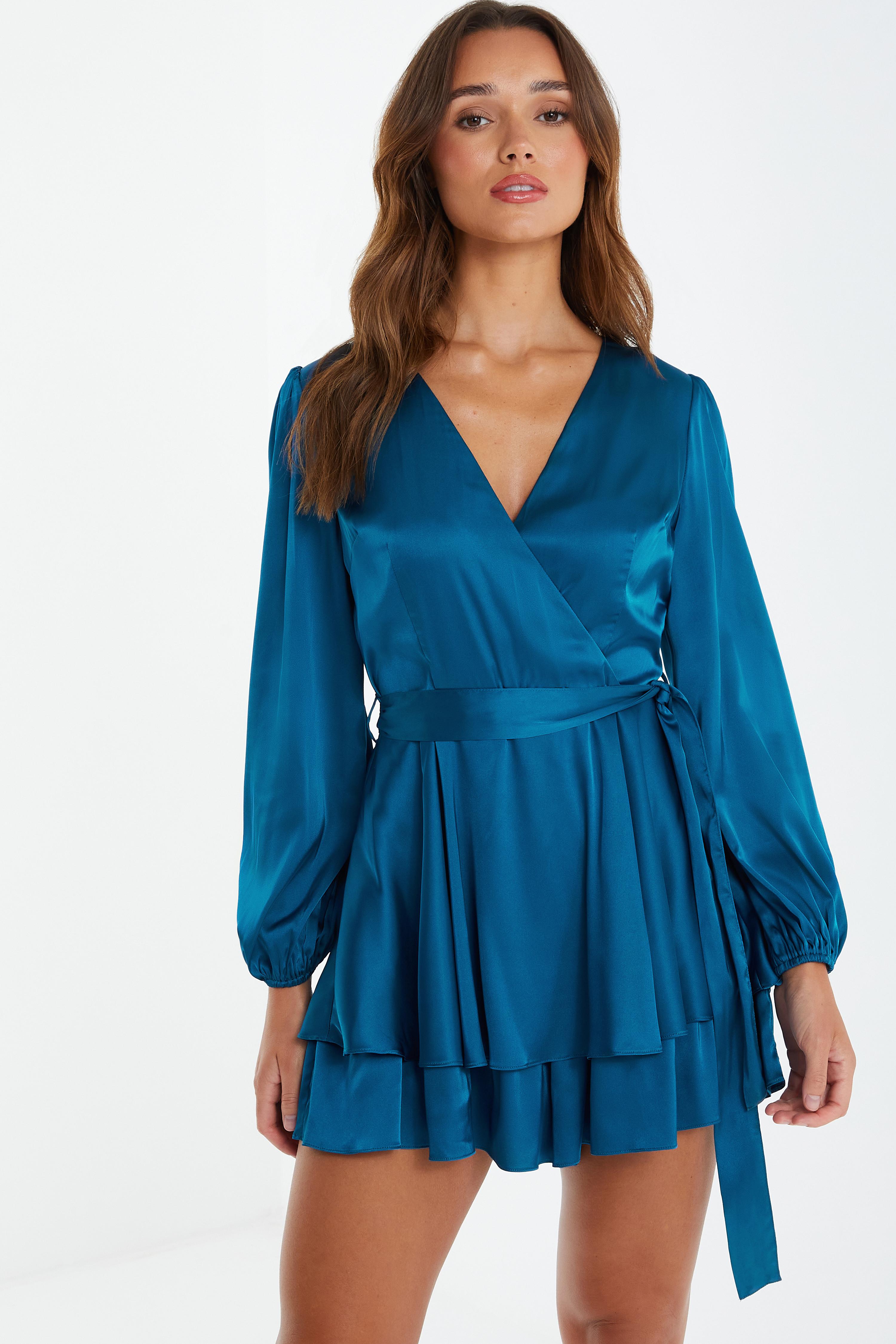 Teal Satin Tiered Playsuit