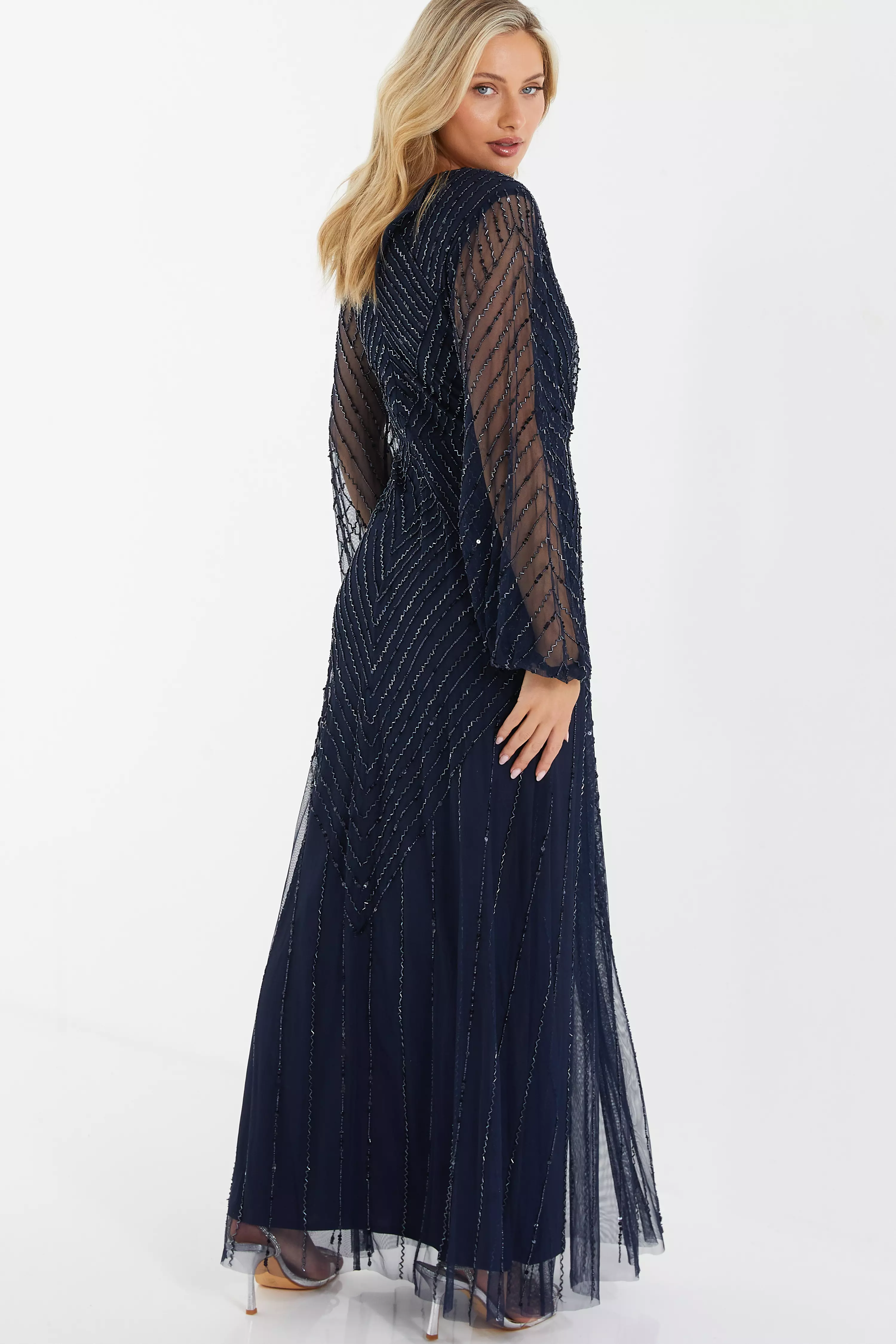 Navy Embellished Wrap Maxi Dress QUIZ Clothing