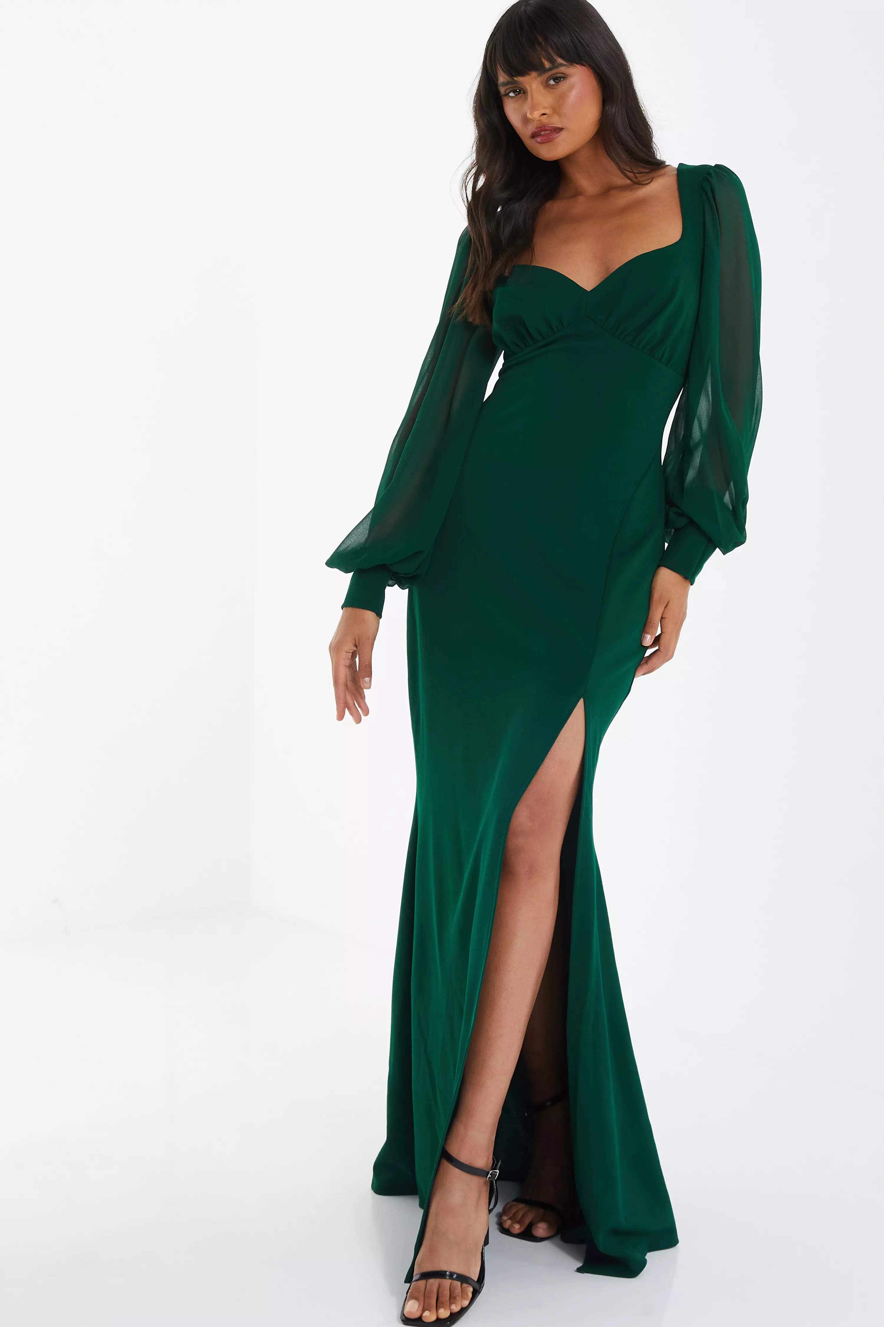 Green Chiffon Sleeve Maxi Dress - QUIZ Clothing