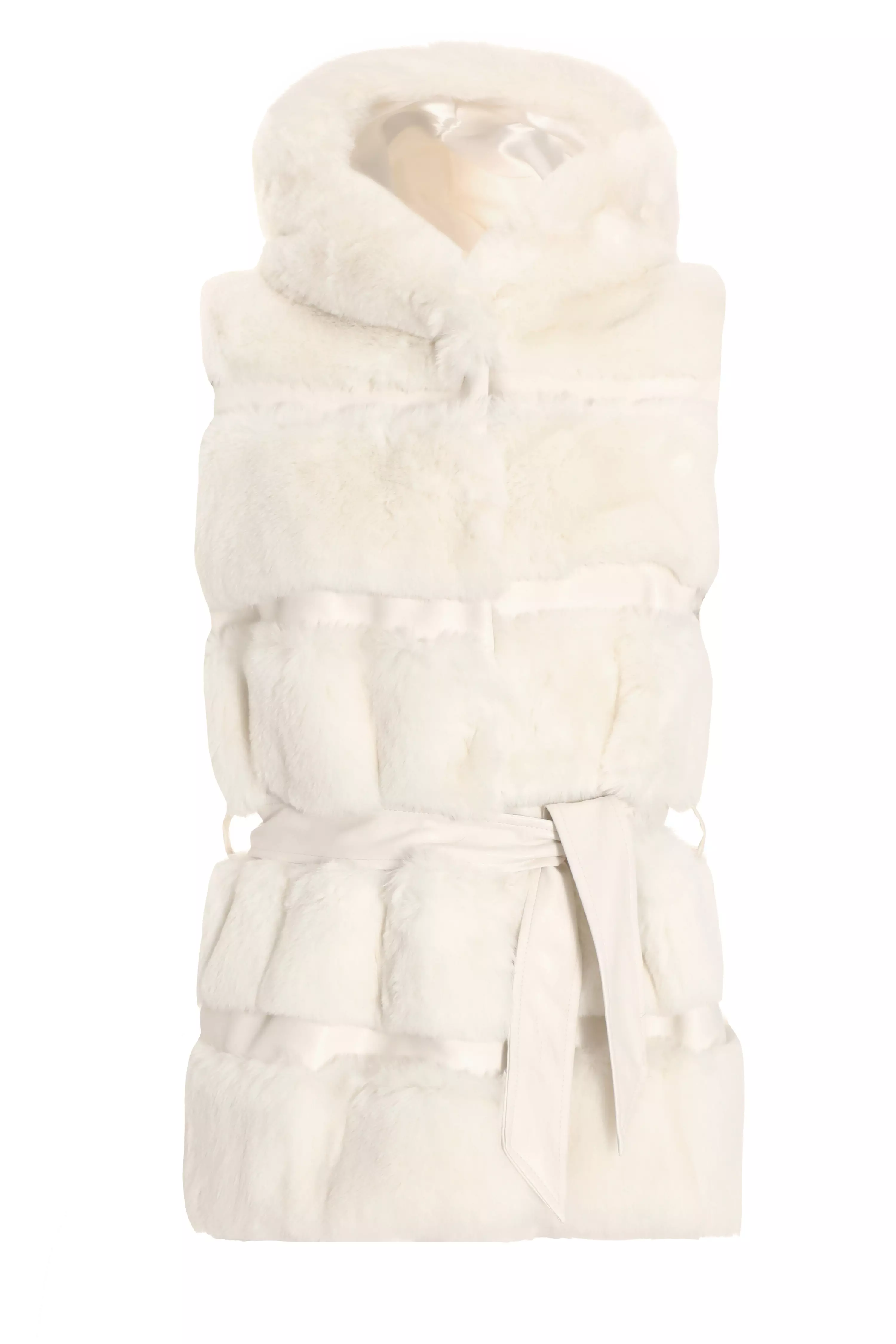 Cream Faux Fur Hooded Gilet QUIZ Clothing