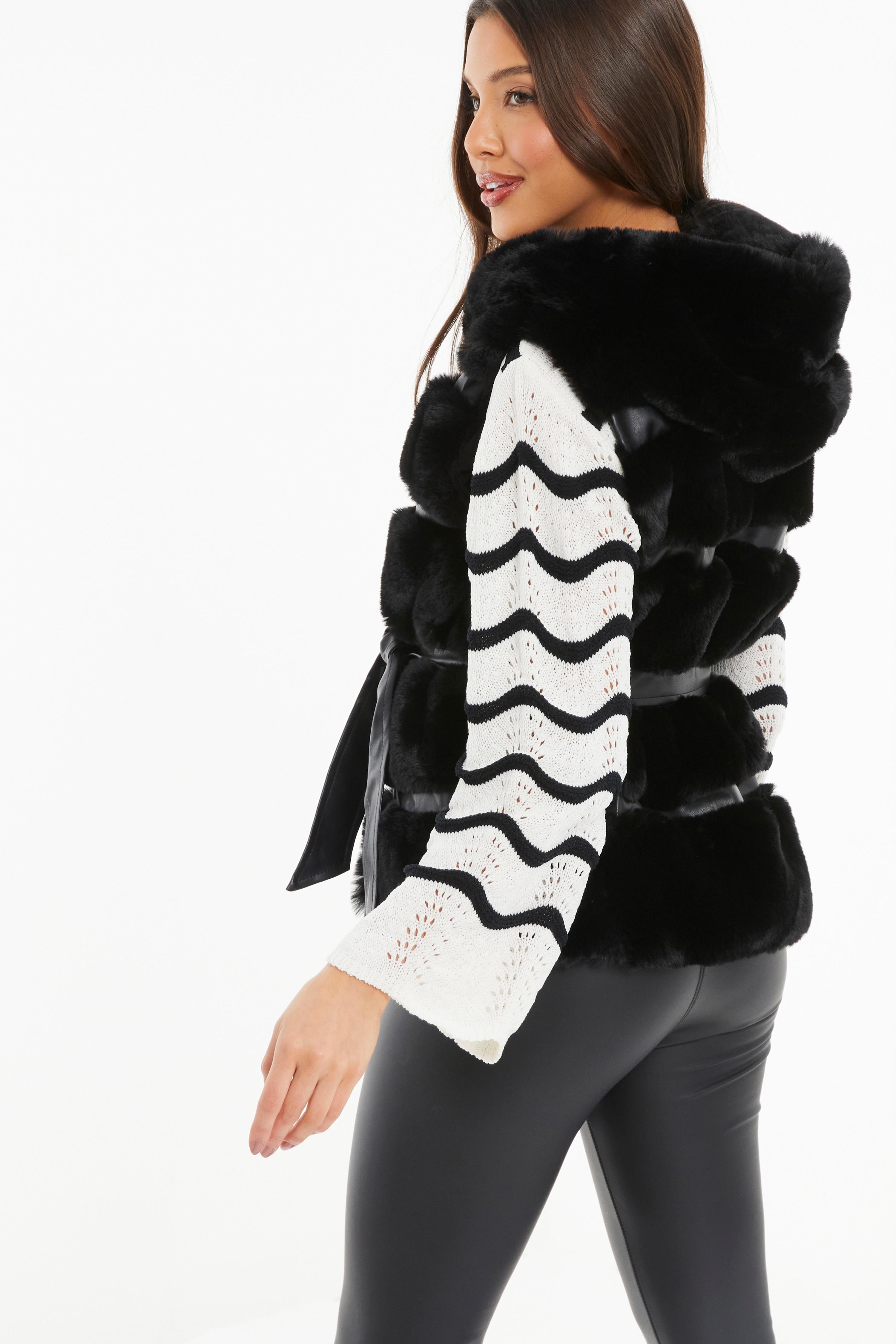 Black gilet with fur hood best sale