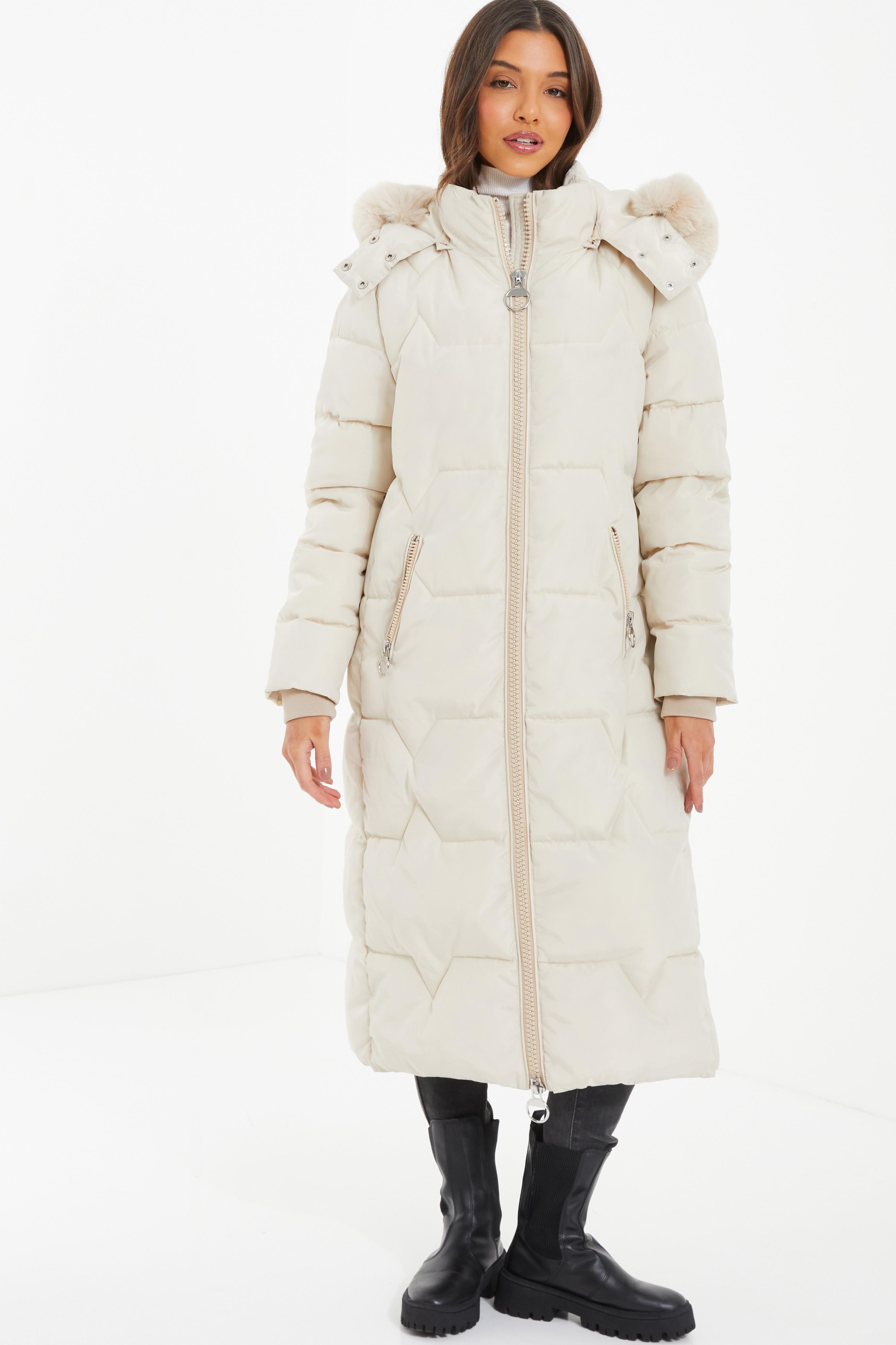 Long puffer coat cream online