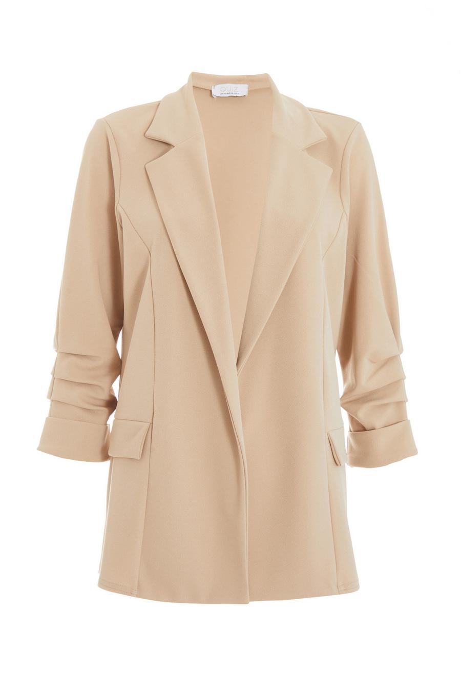 Beige ruched sleeve on sale blazer