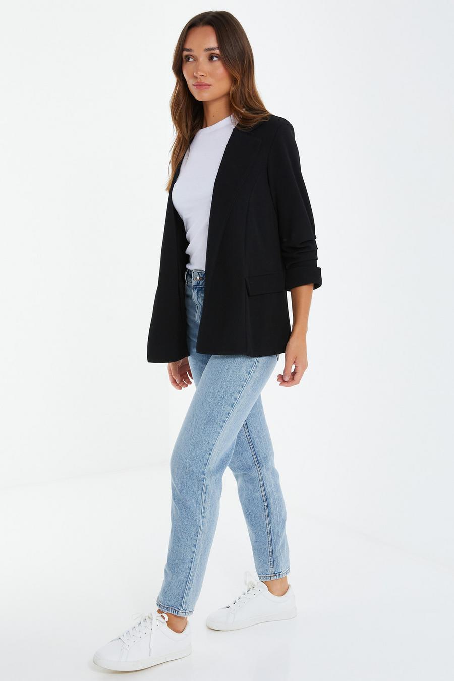 Ruched sleeve black on sale blazer