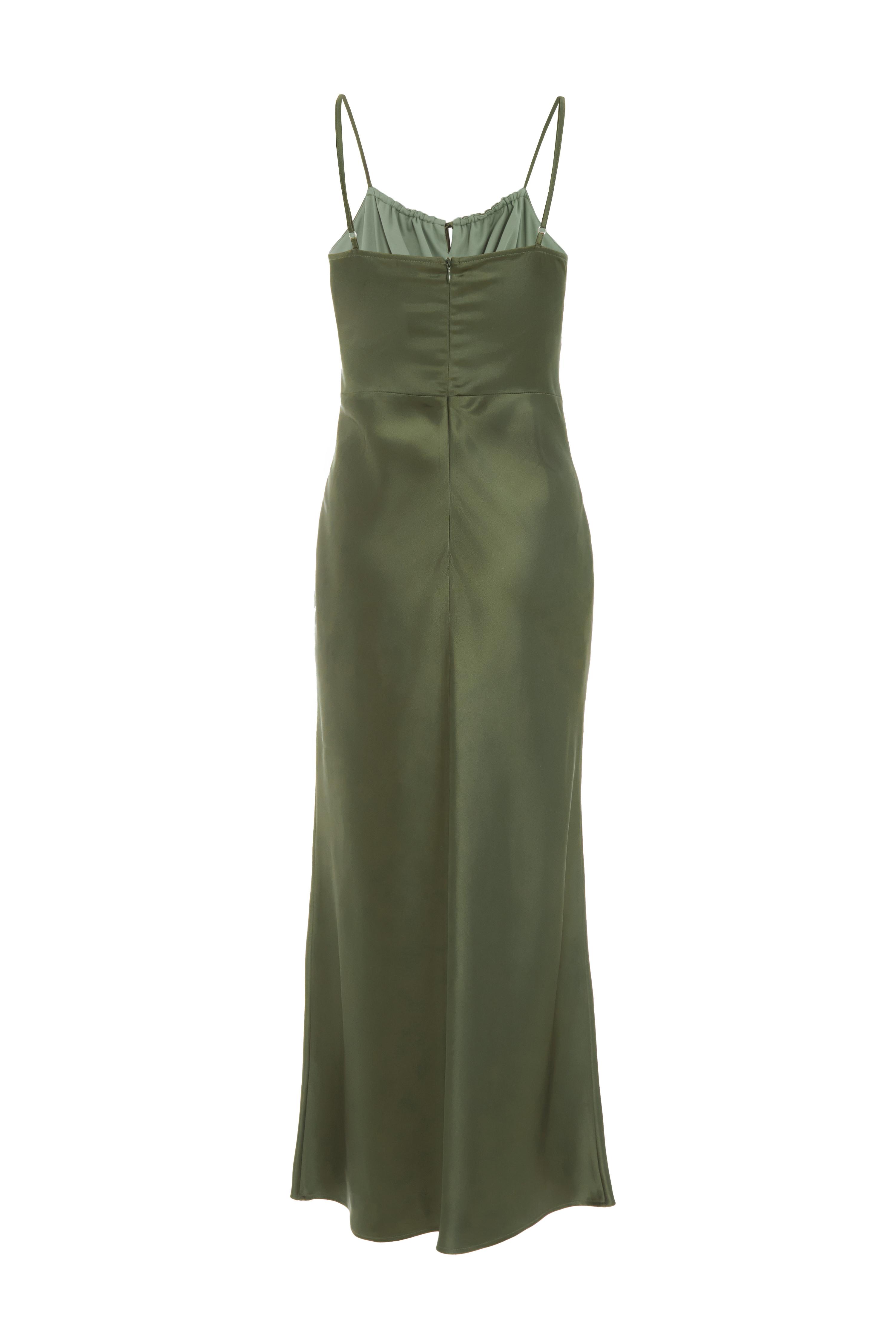 Khaki Satin Midi Slip Dress QUIZ Clothing