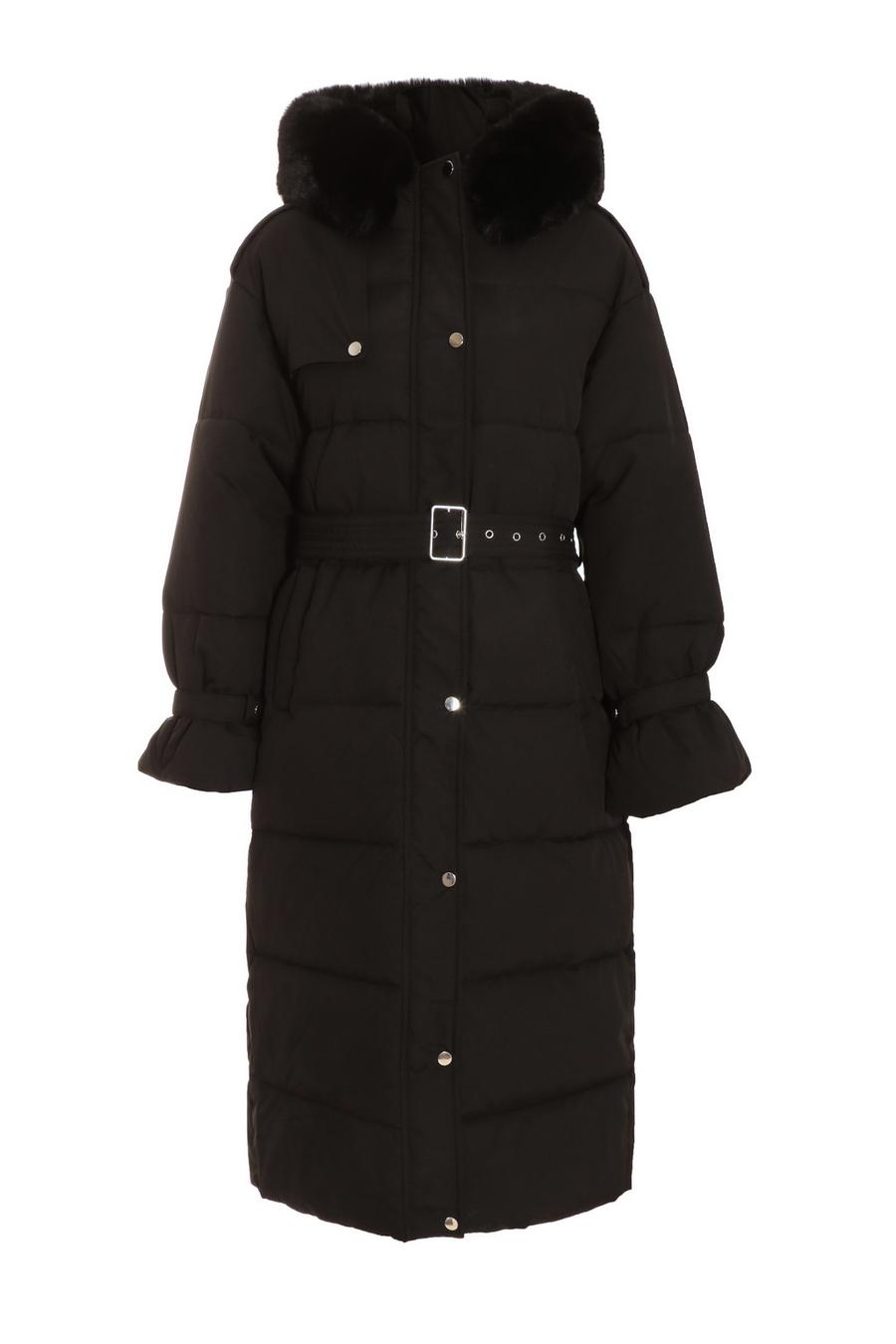 Black Padded Long Line Jacket Quiz Clothing