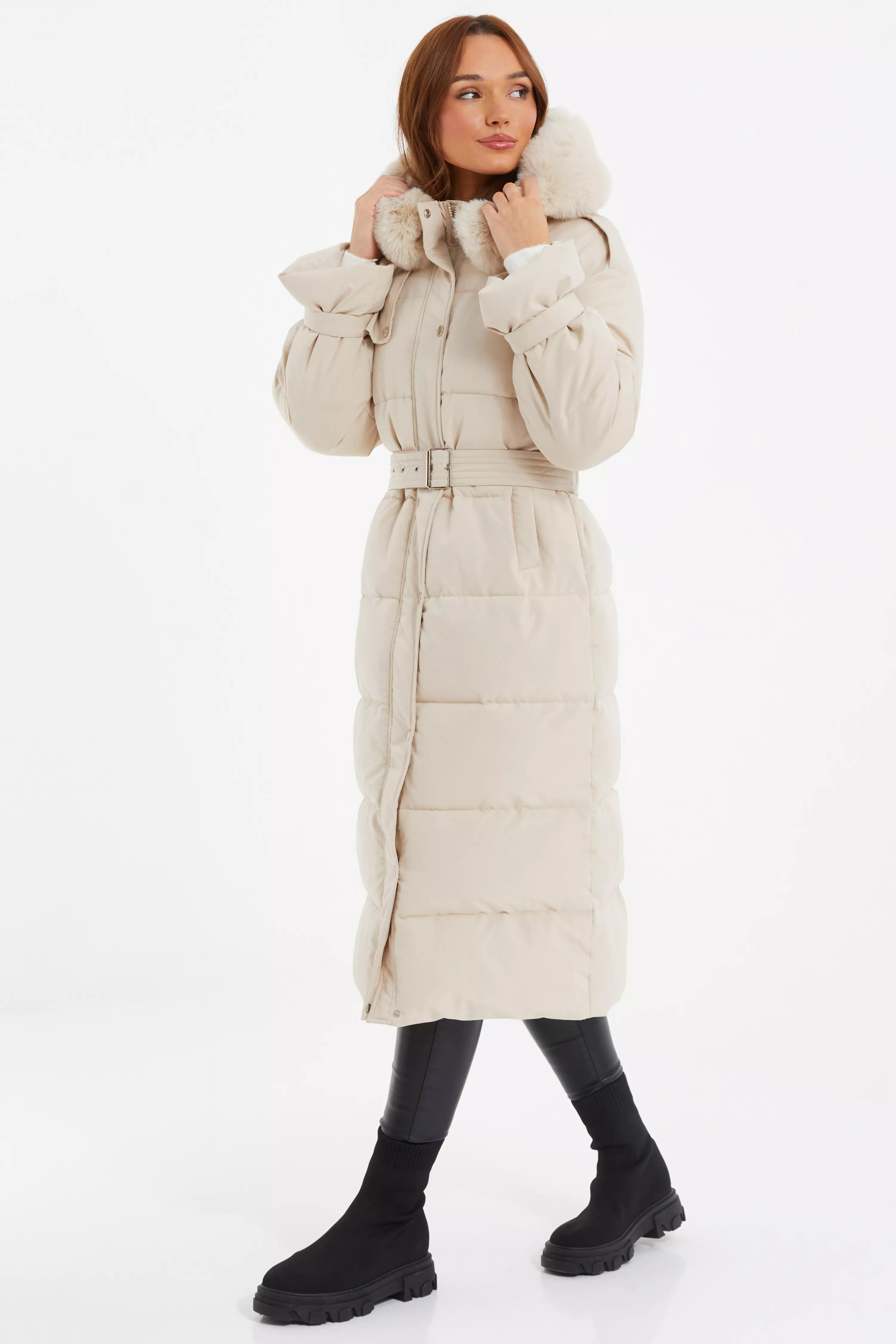 Stone Padded Long Line Jacket QUIZ Clothing