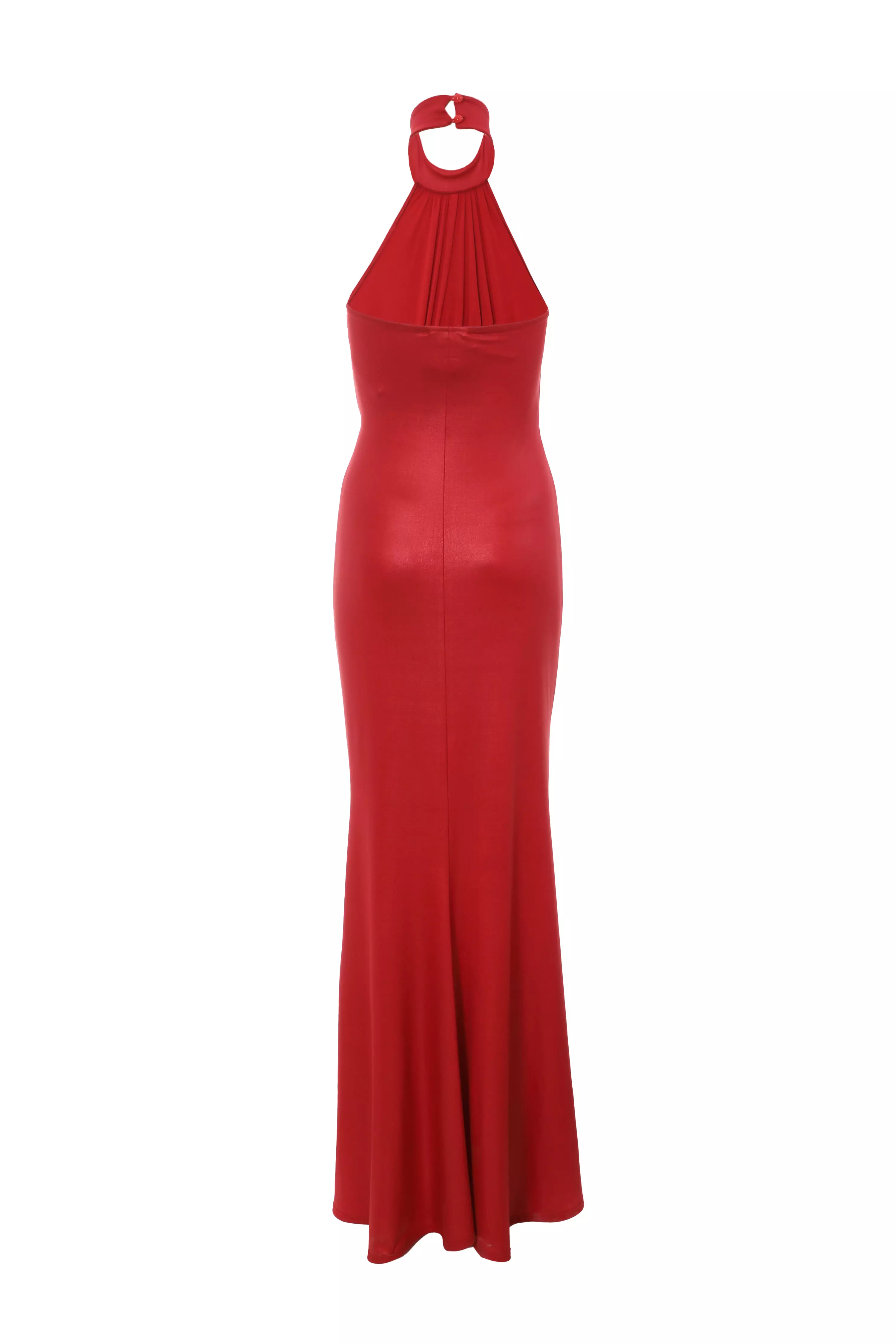 Red Halter Neck Ruched Maxi Dress QUIZ Clothing