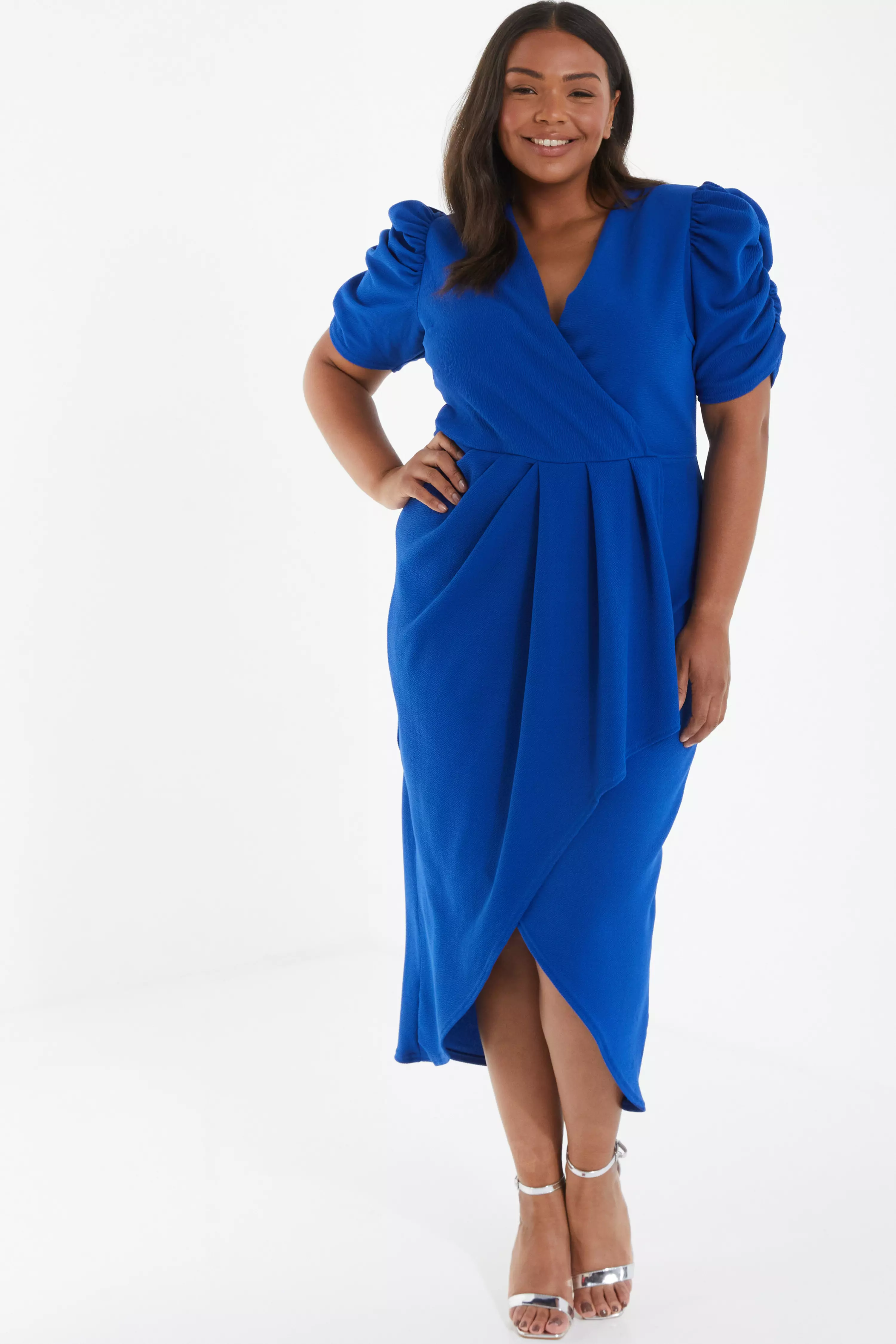 Curve Royal Blue Wrap Midi Dress - QUIZ Clothing