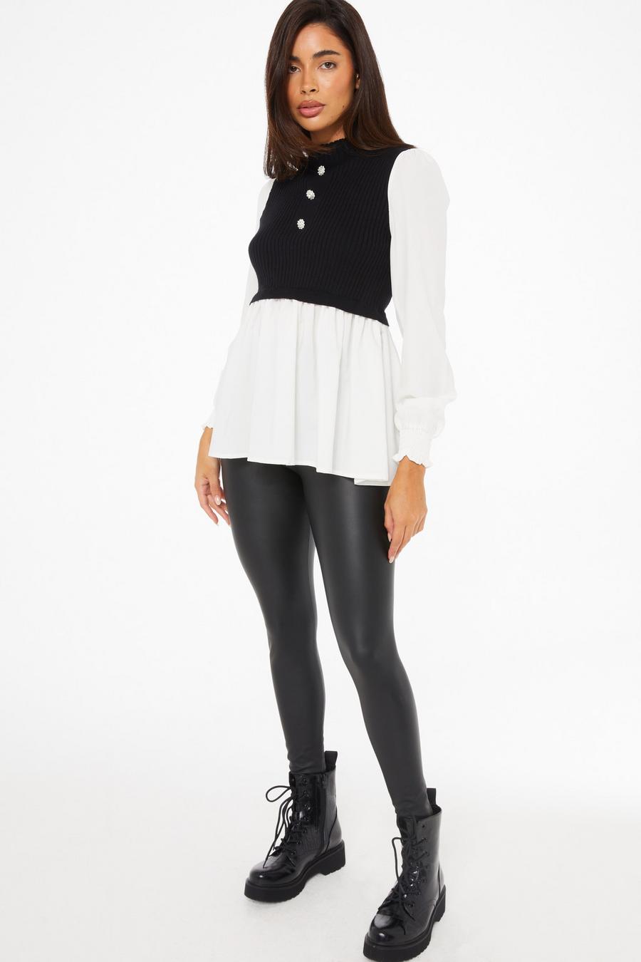 Black Layered Knit Frill Shirt - Quiz Clothing