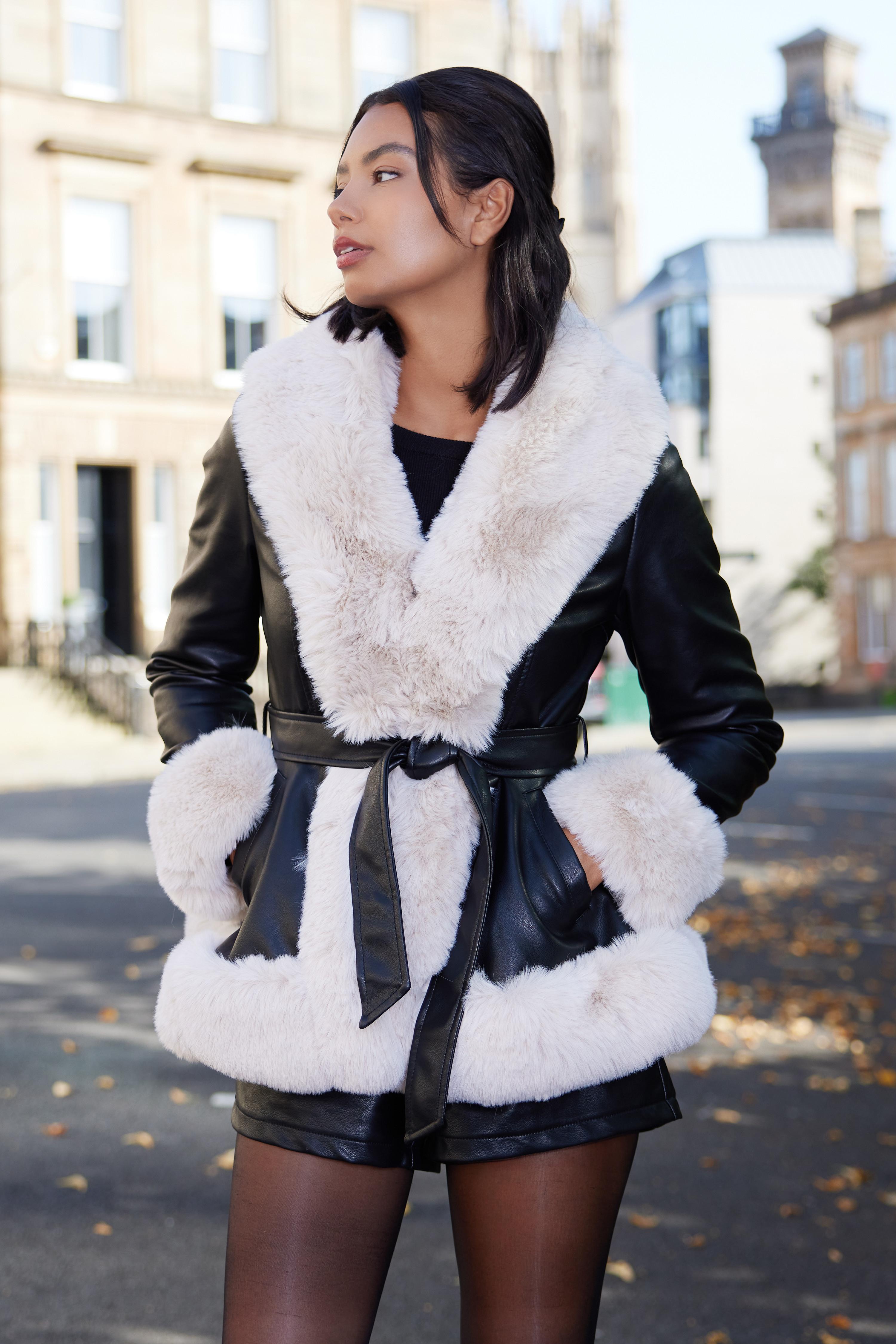 Quiz faux best sale fur jacket black