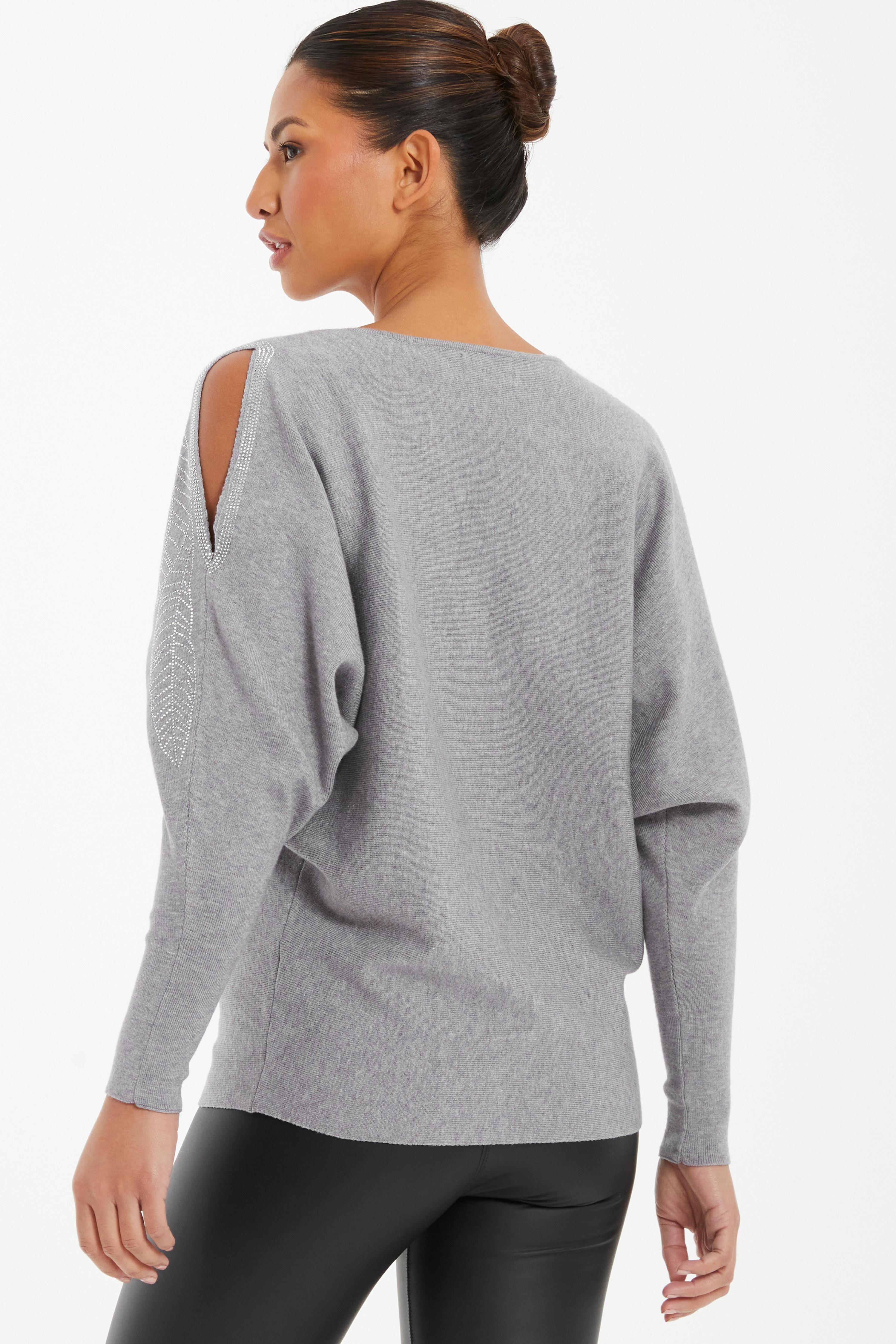 Grey cold cheap shoulder jumper