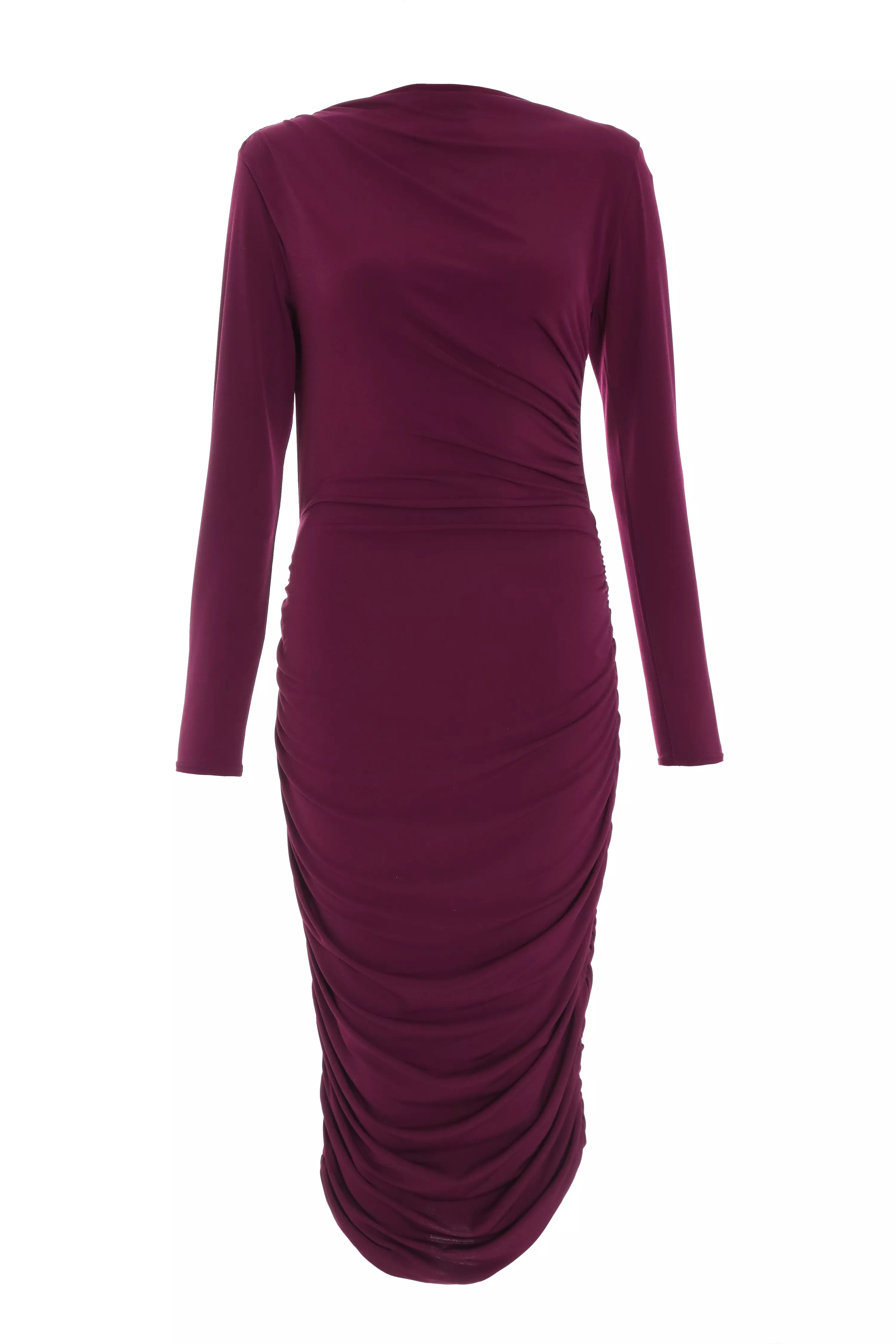 Purple High Neck Midi Dress - QUIZ Clothing