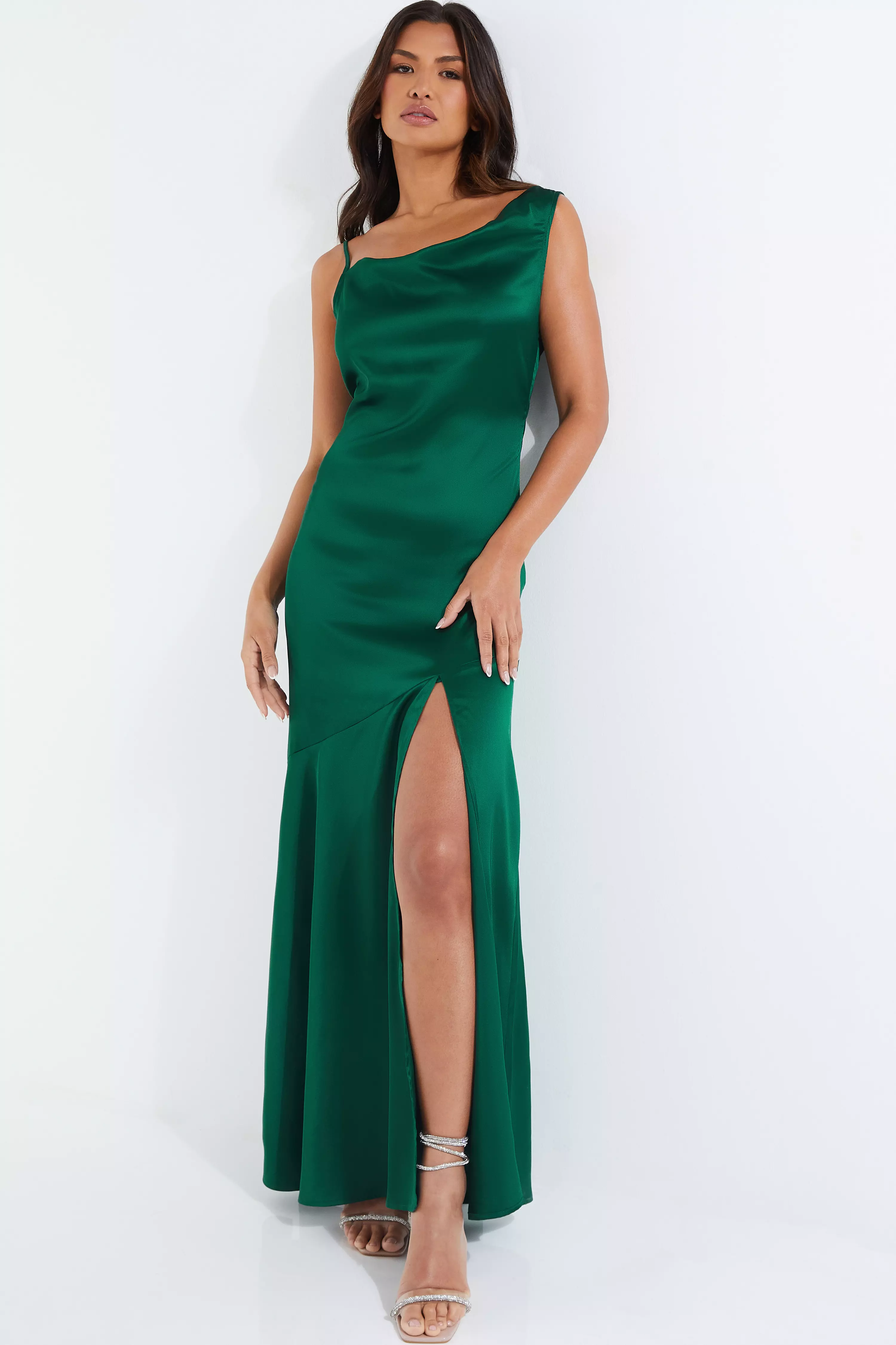 Bottle Green Satin Maxi Dress - QUIZ Clothing