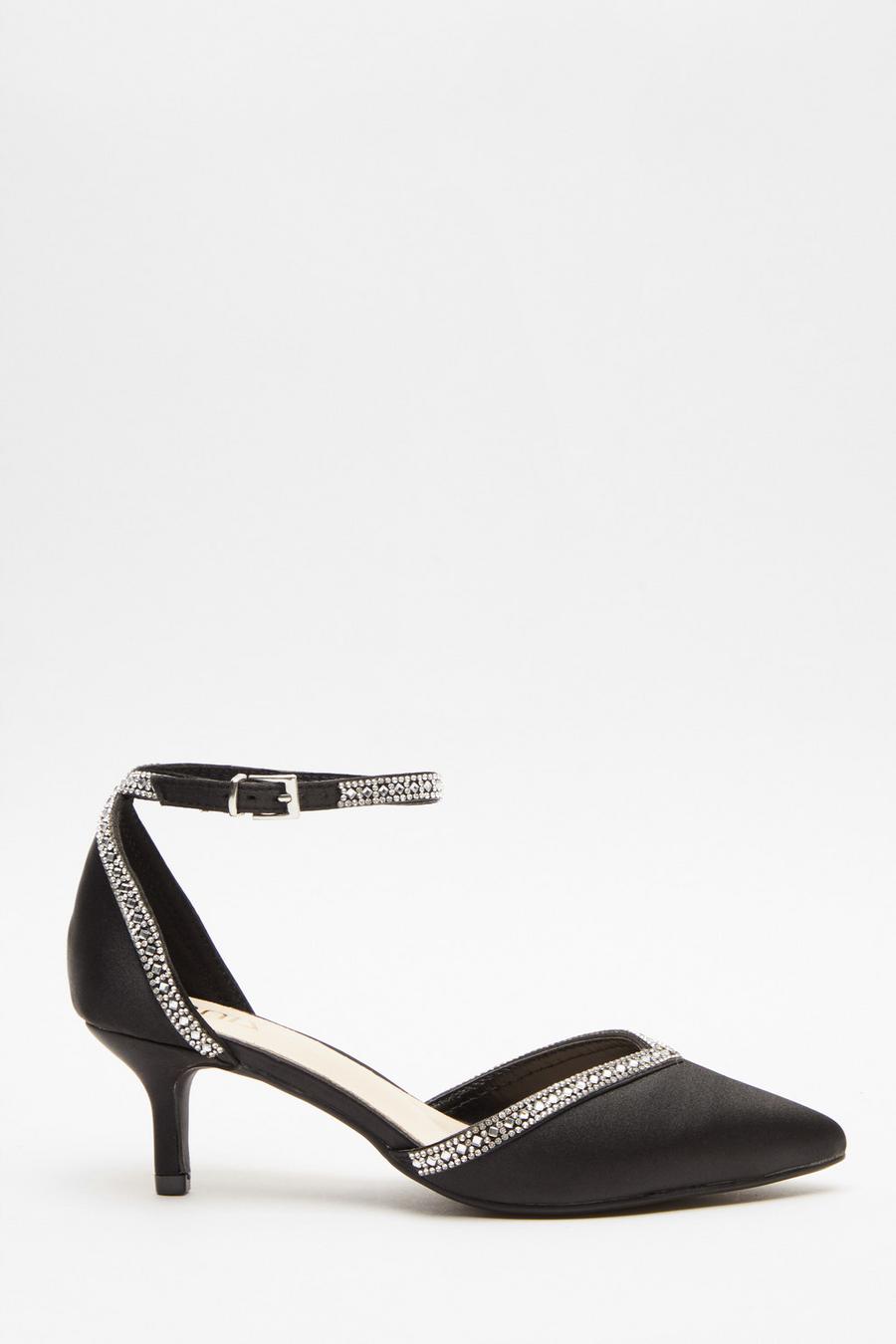 Diamante low sale heel shoes