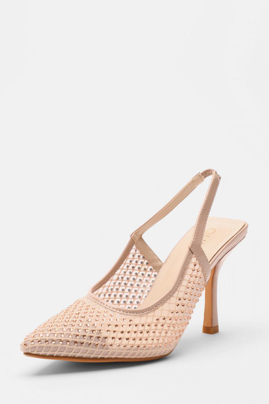 Mesh hot sale diamante heels