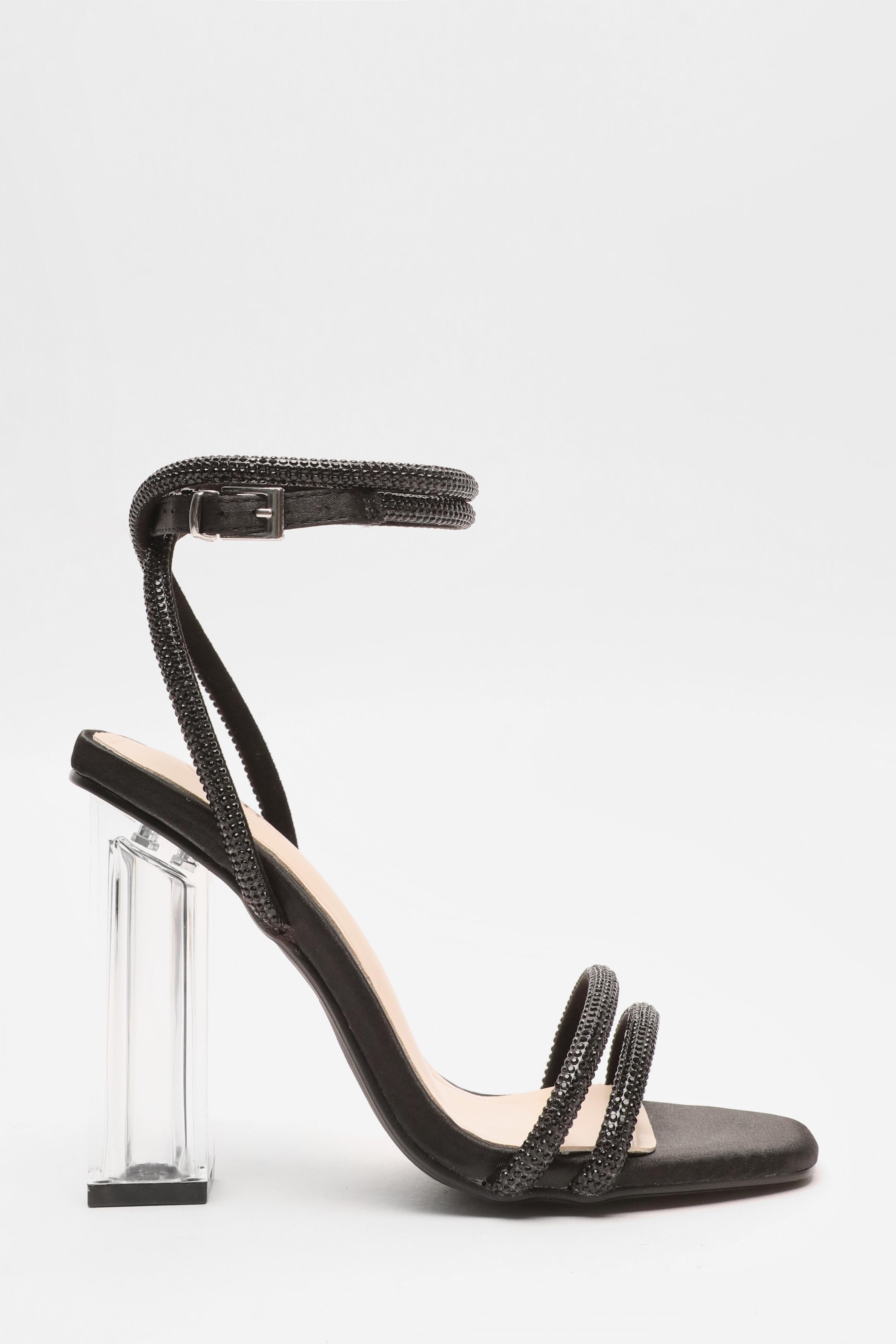 Black Diamante Clear Heeled Sandals