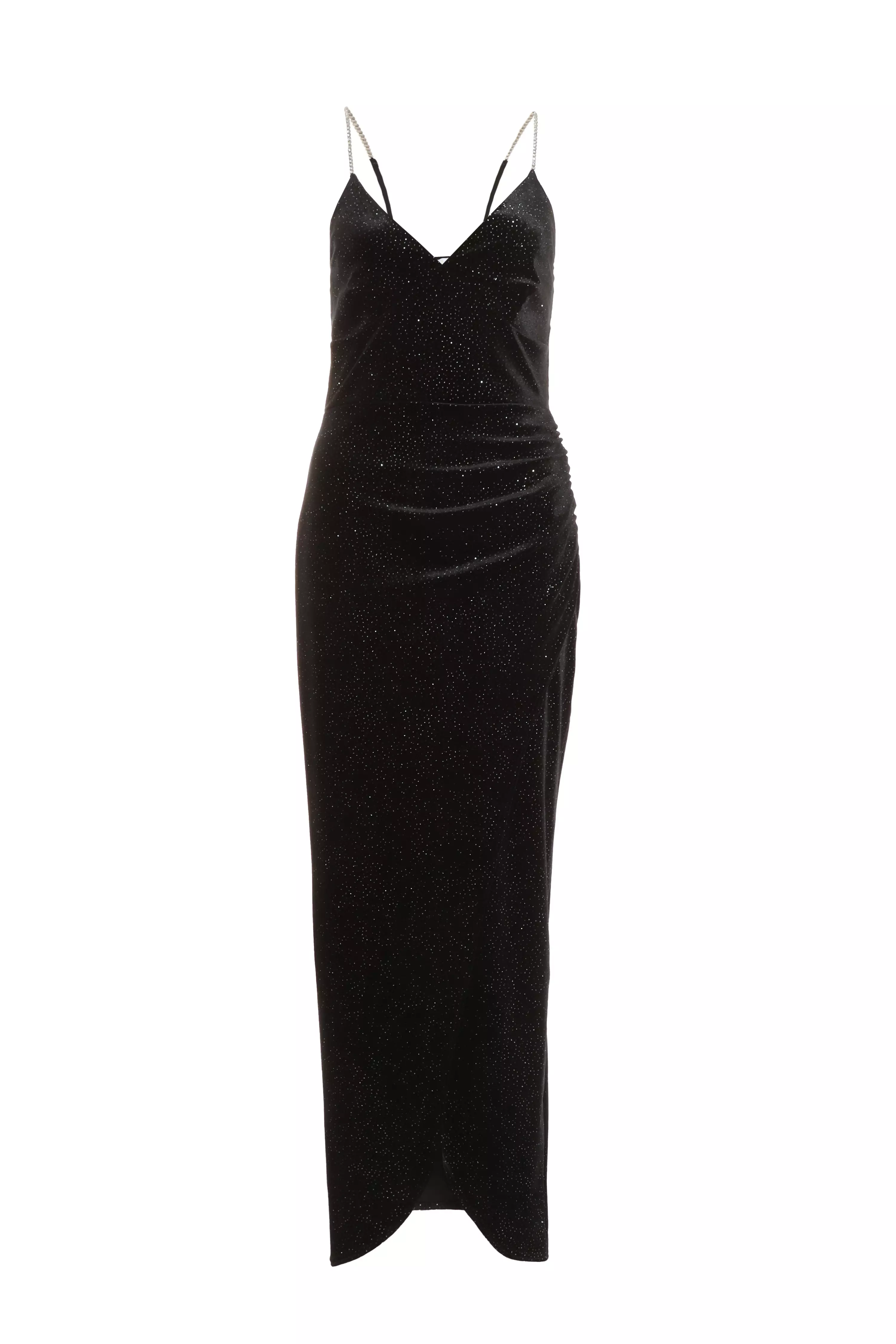 Black Glitter Velvet Wrap Maxi Dress - QUIZ Clothing