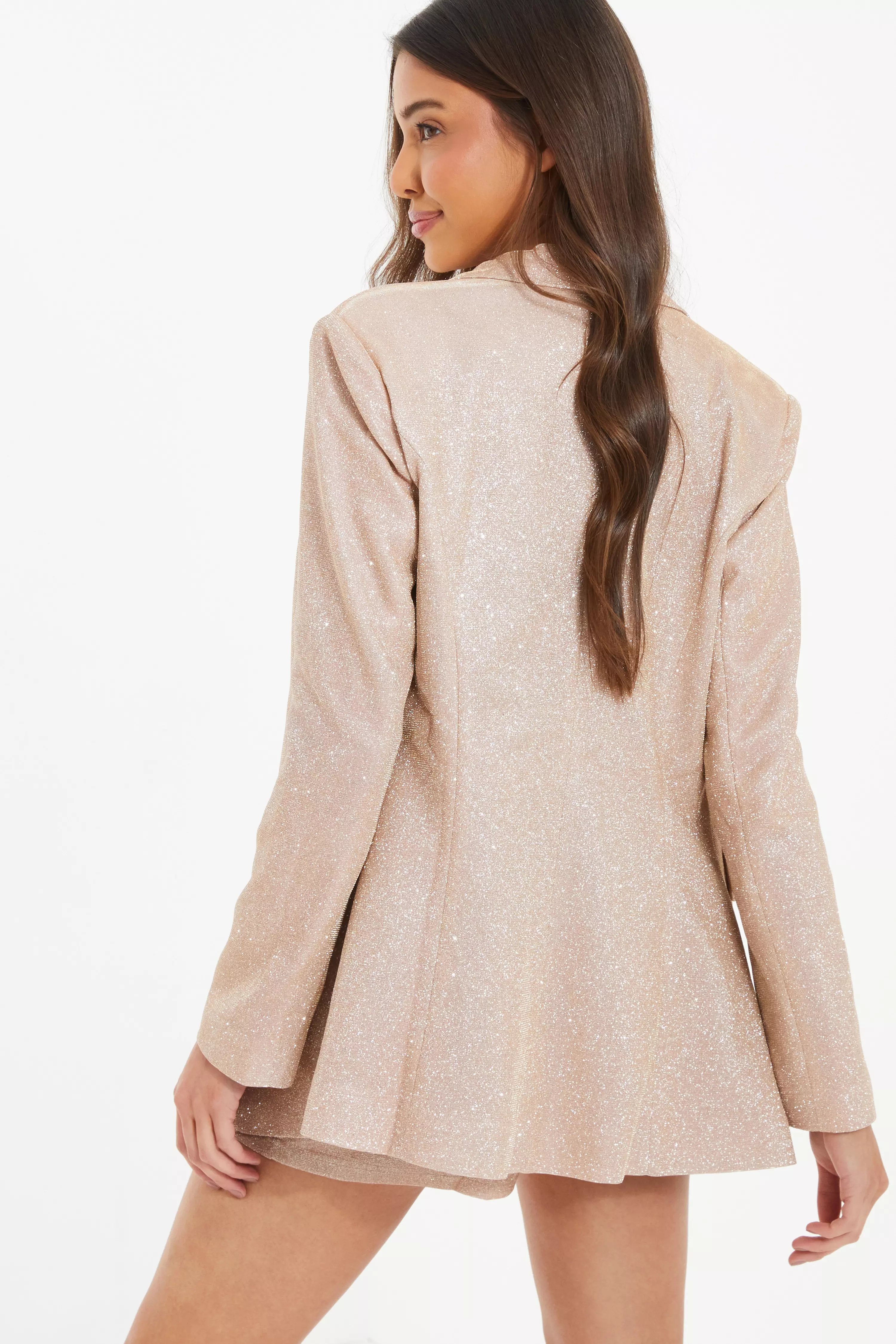 Champagne Glitter Tailored Blazer QUIZ Clothing