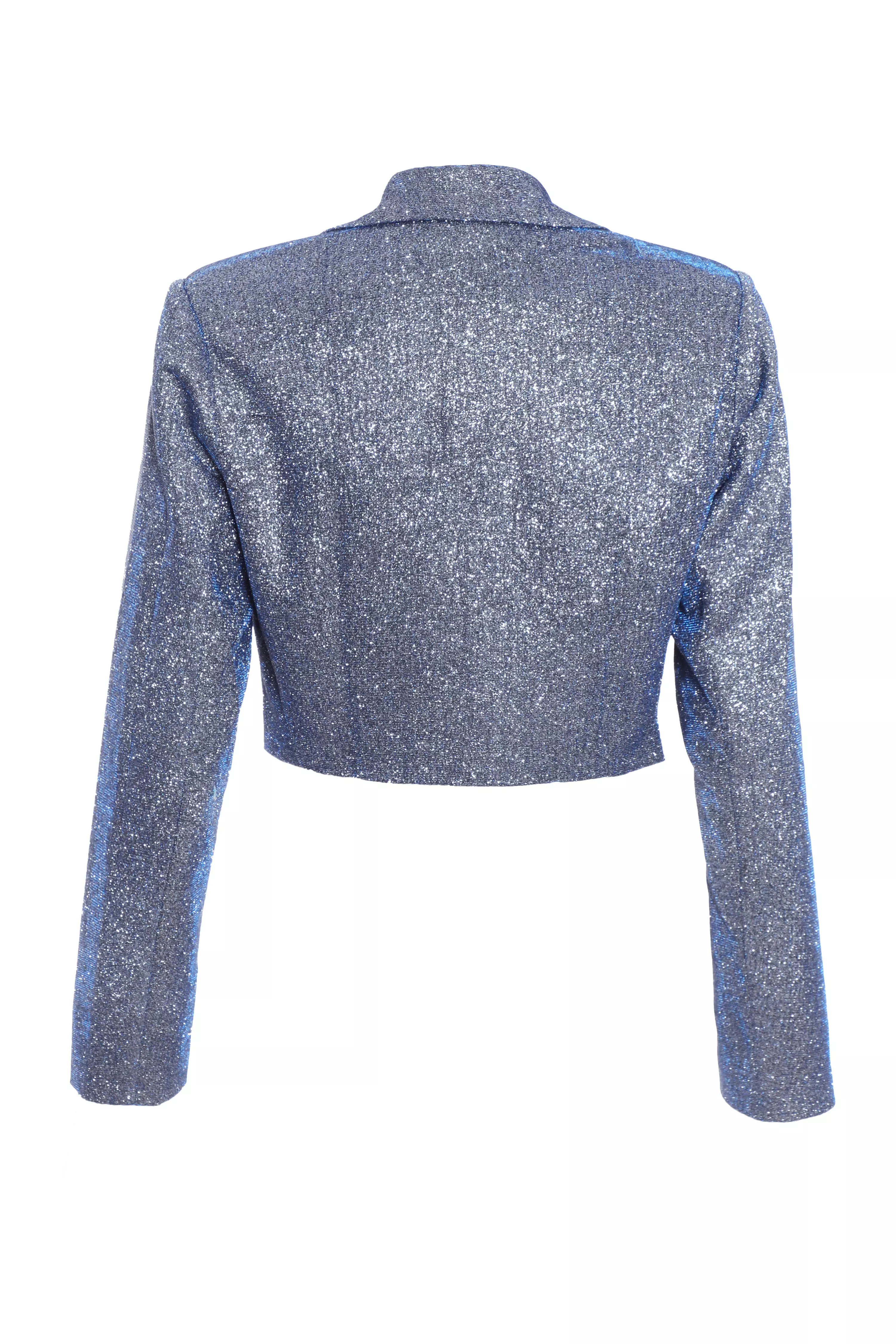 Blue Glitter Cropped Tailored Blazer QUIZ Clothing