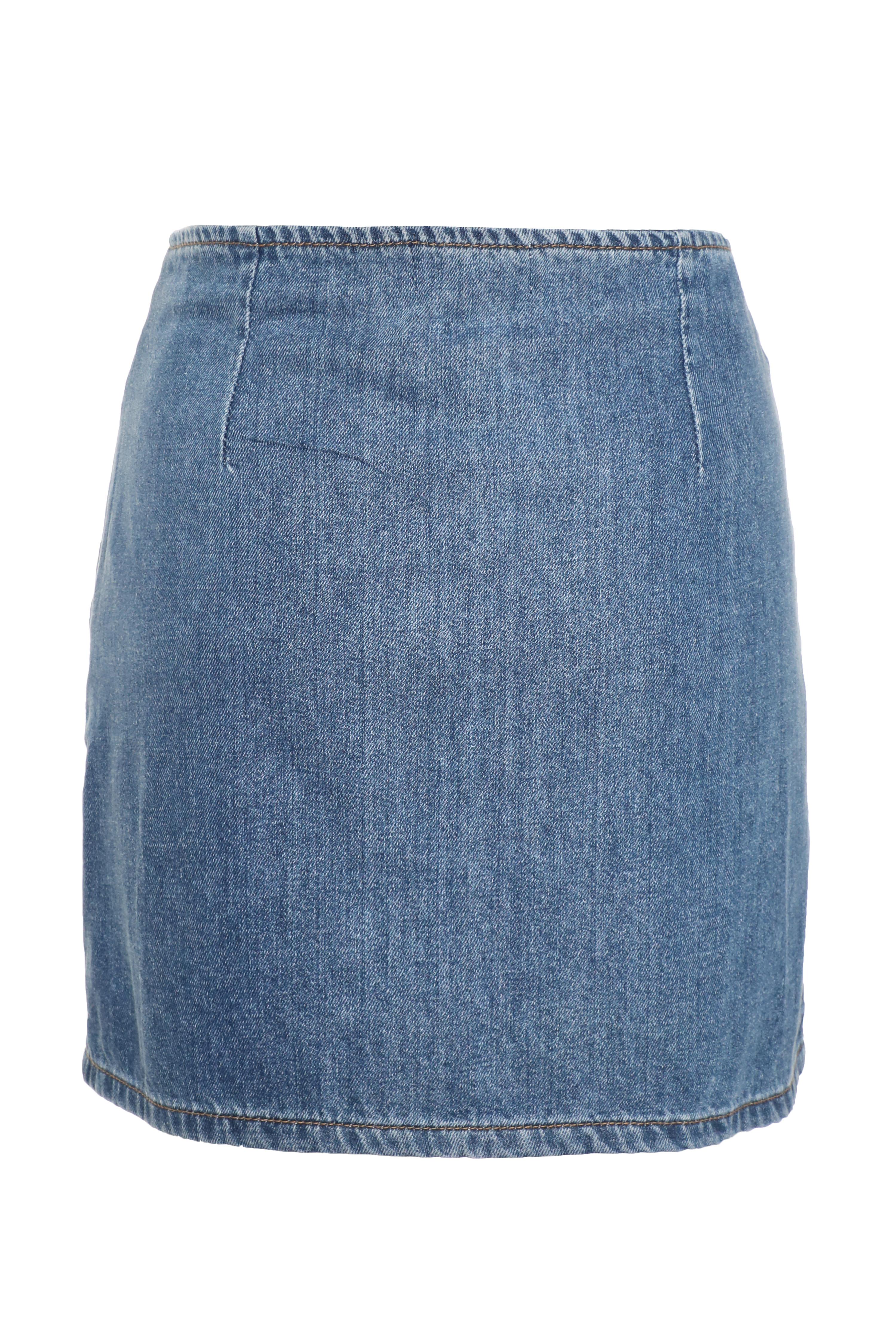 Blue Denim Embellished Mini Skirt