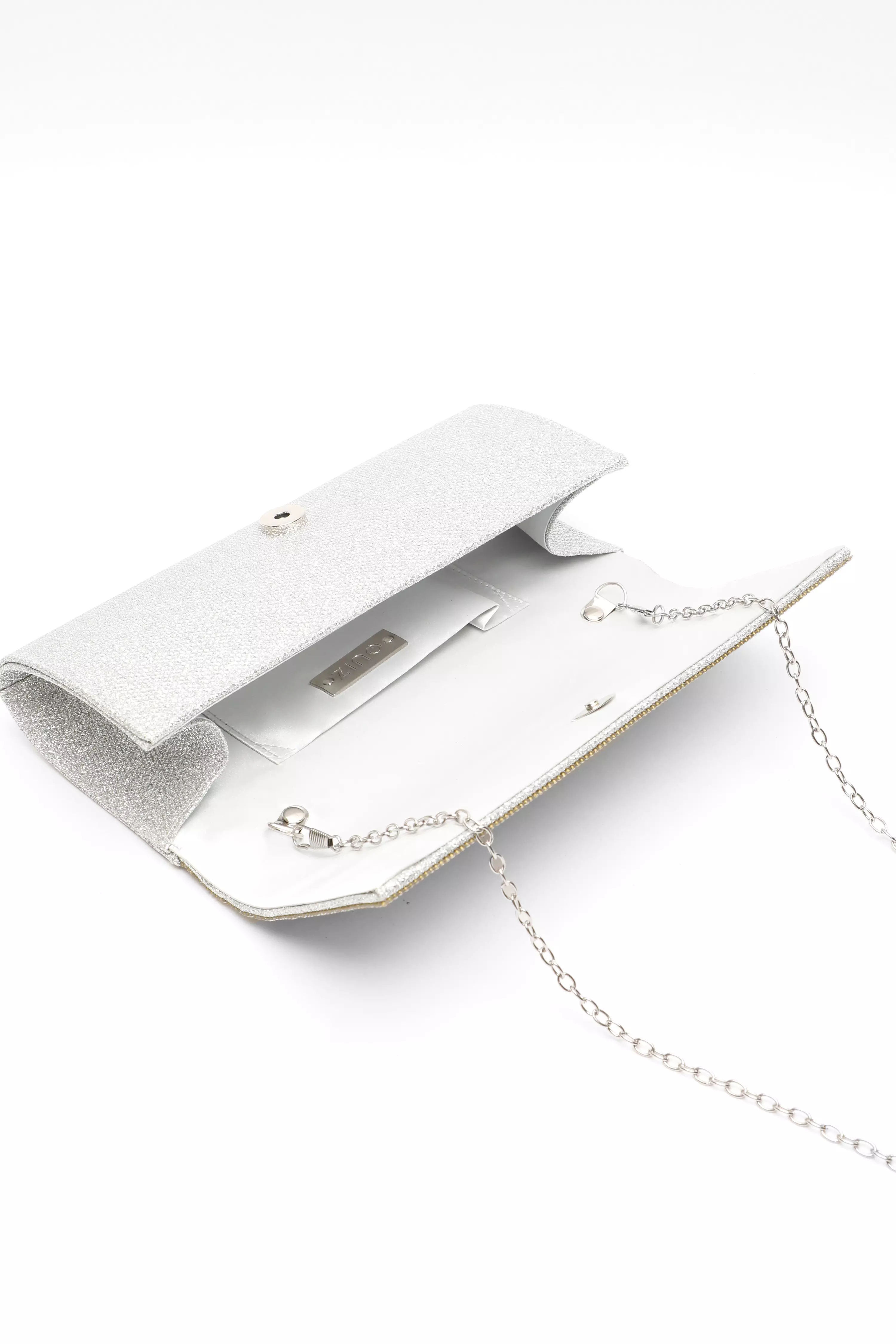 Silver Diamante Shimmer Clutch Bag QUIZ Clothing