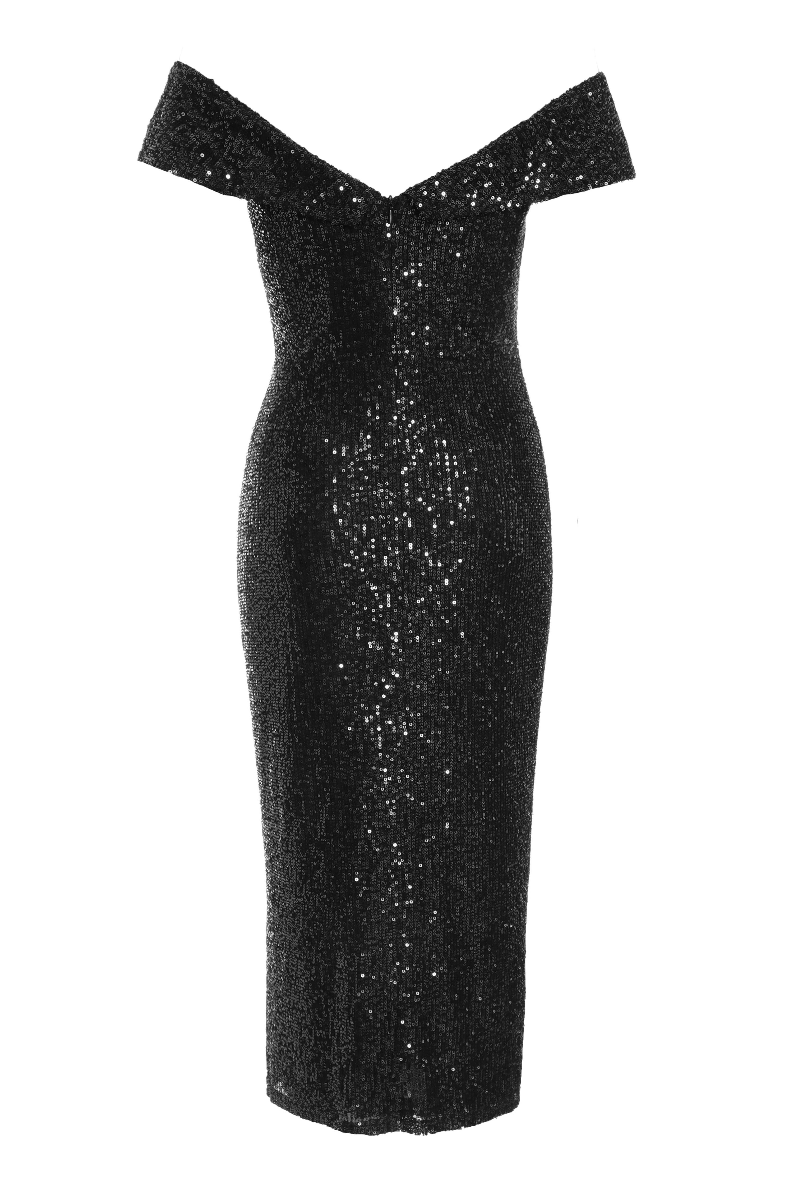 Quiz black glitter bardot dress hotsell