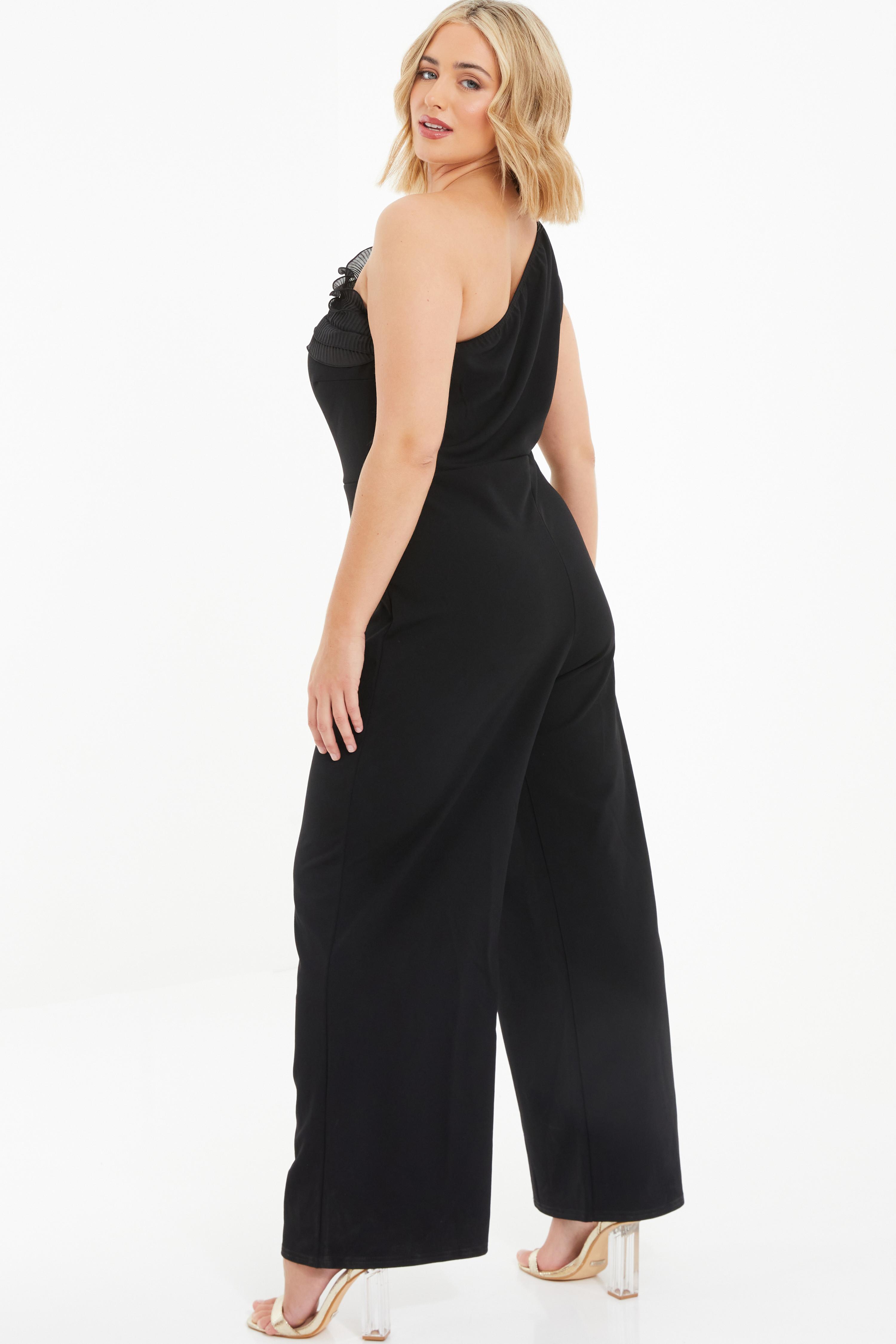 Curve Black One Shoulder Frill Jumpsuit QUIZ