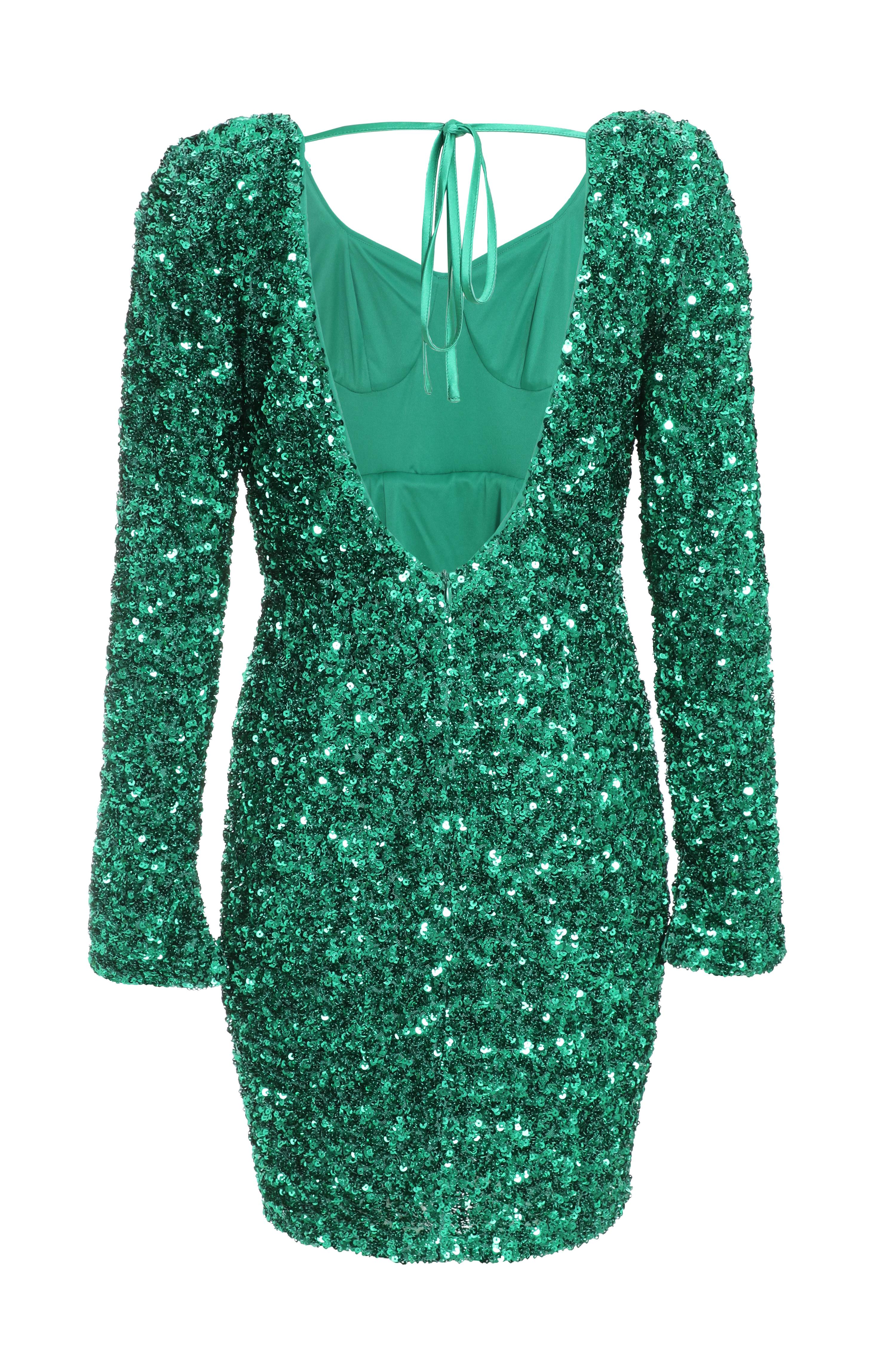 Jade Green Sequin Flute Sleeve Mini Dress QUIZ Clothing