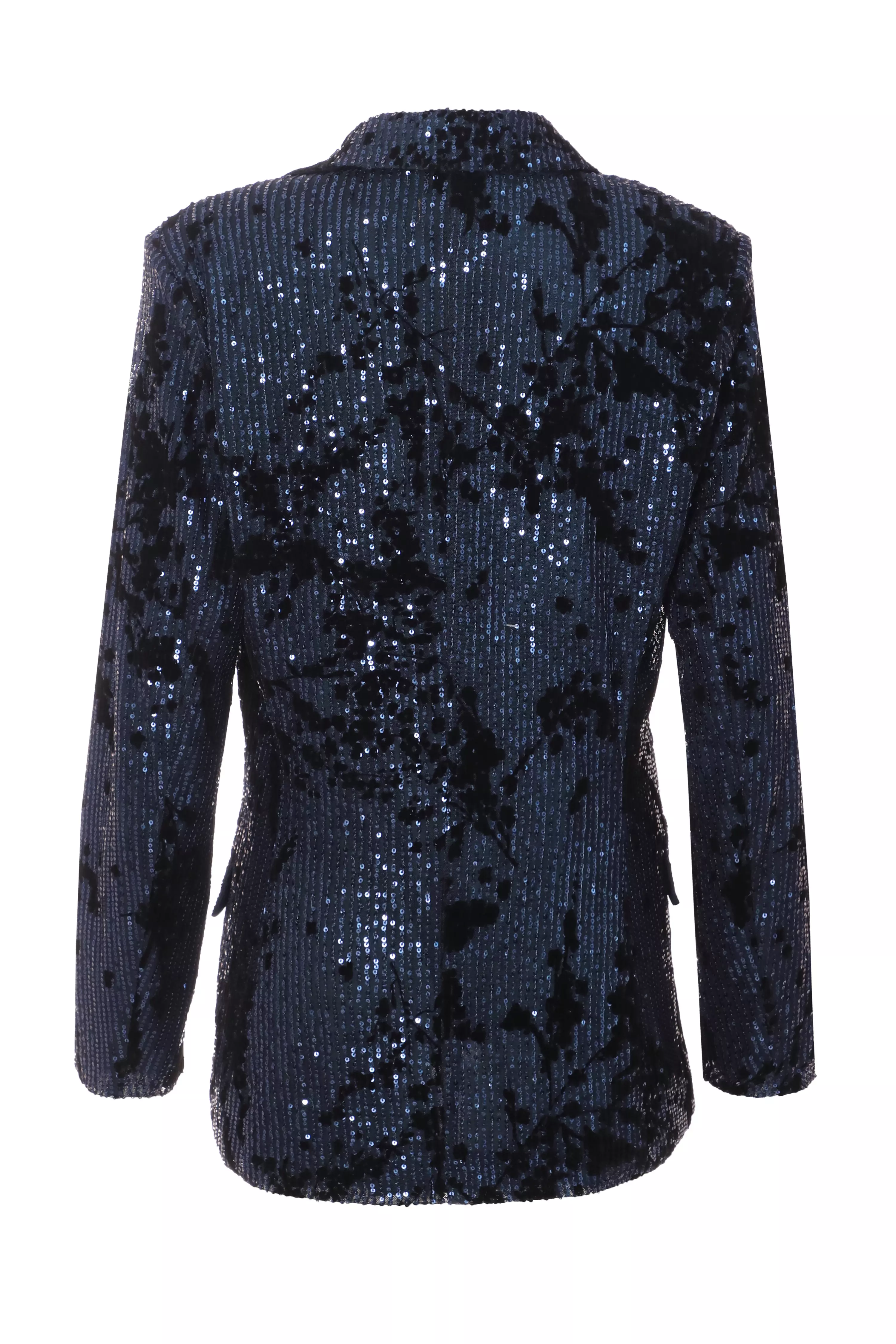 Navy Sequin Flocked Tailored Blazer QUIZ Clothing