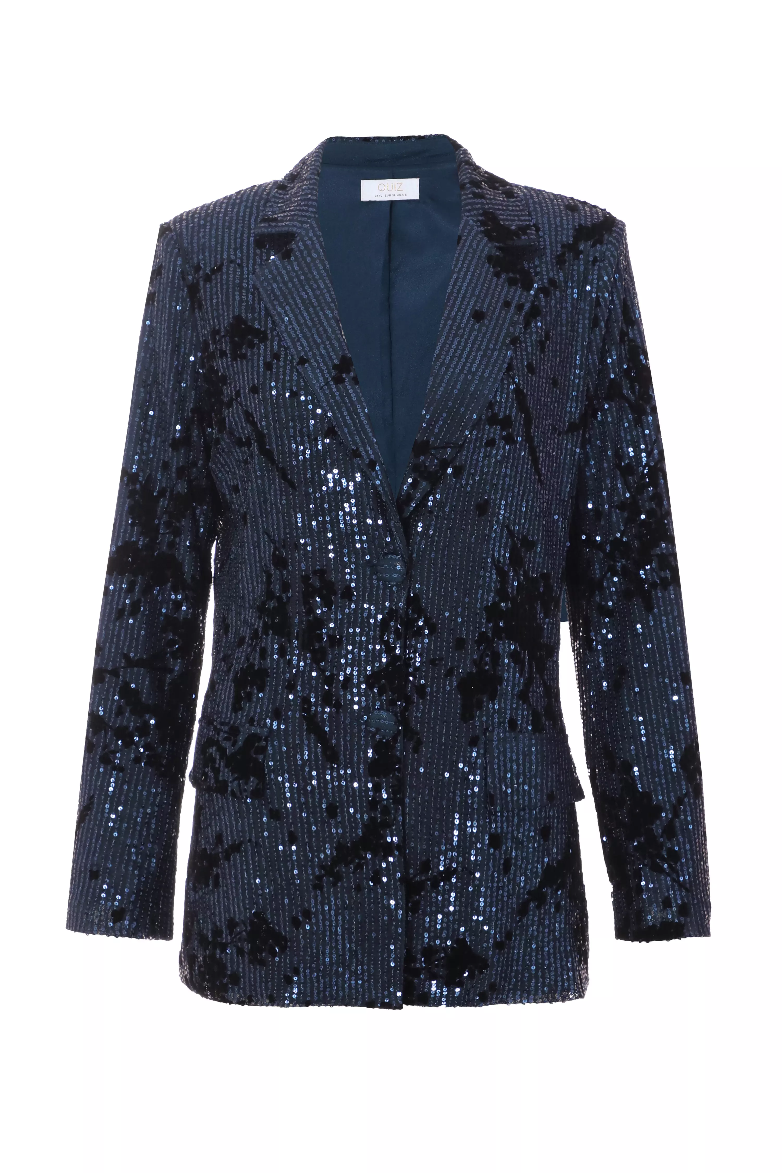 Navy Sequin Flocked Tailored Blazer QUIZ Clothing