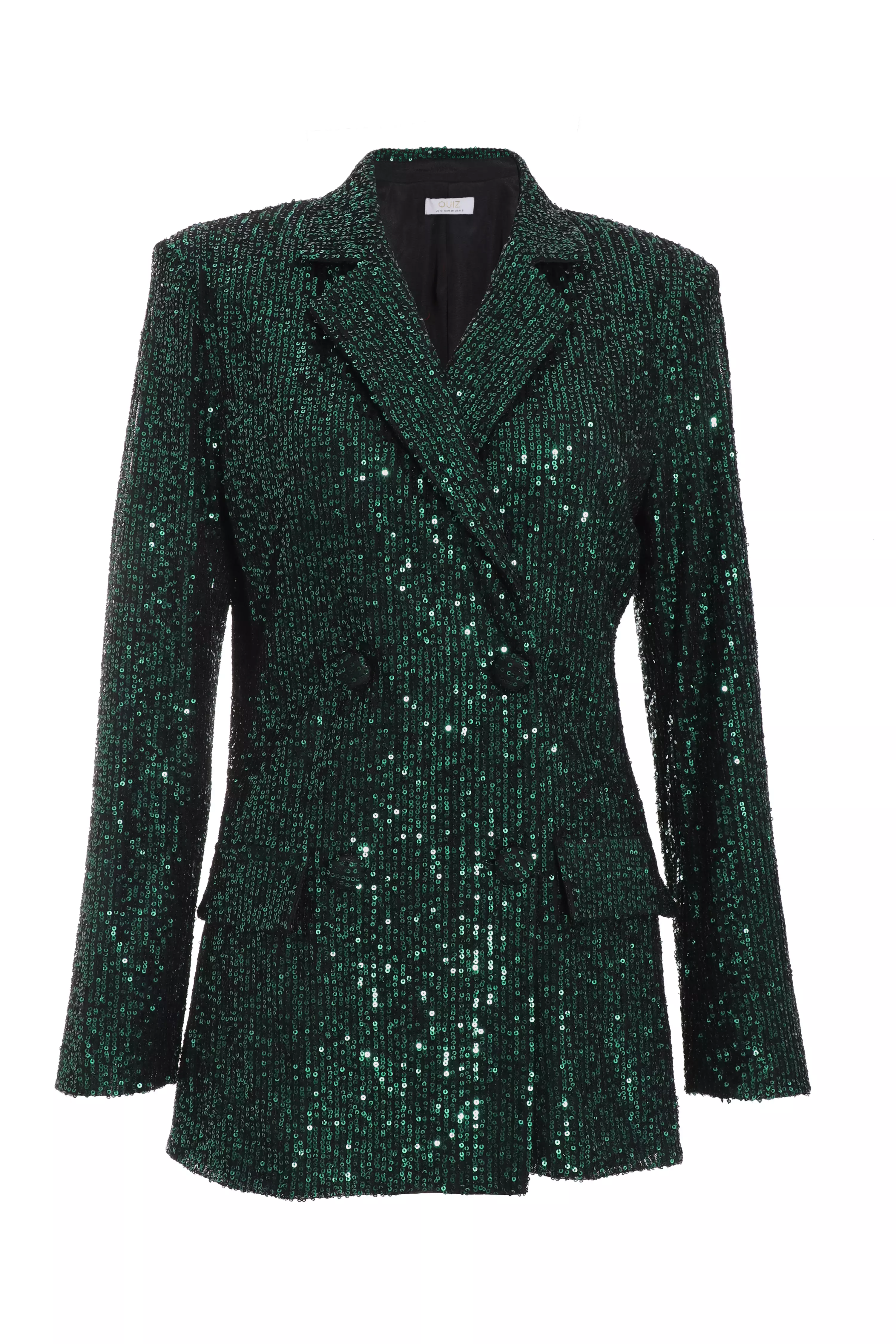 Bottle Green Sequin Tailored Blazer QUIZ Clothing