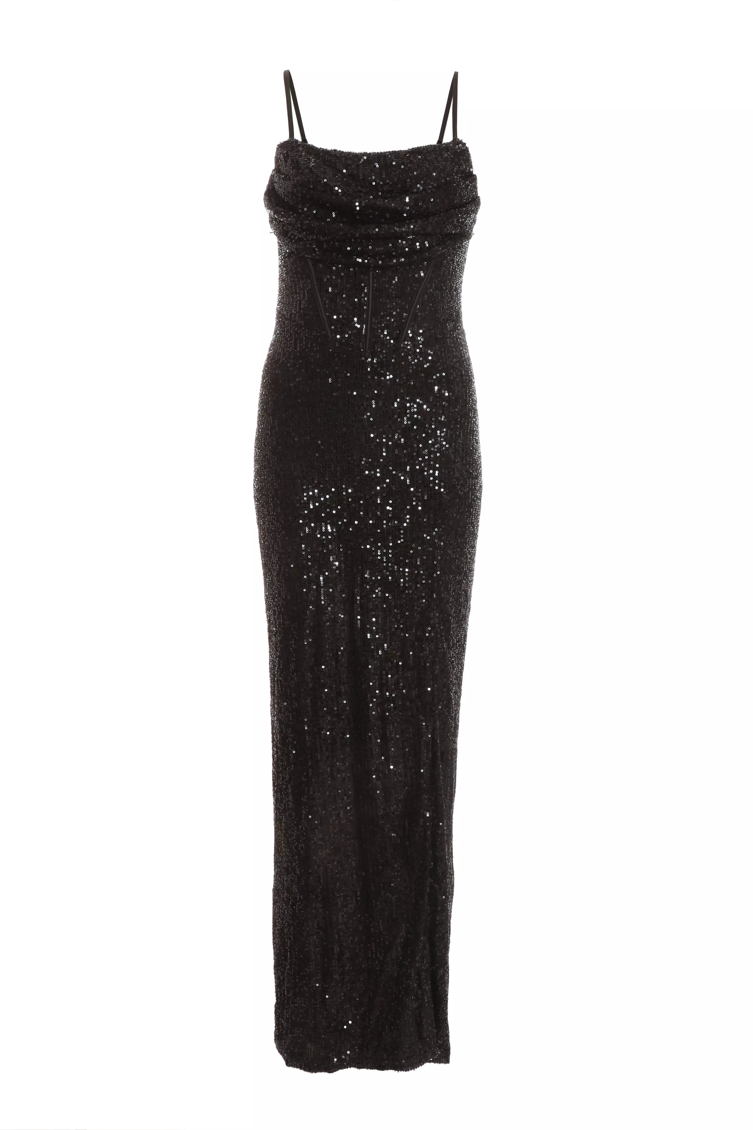 Black Sequin Maxi Dress - QUIZ Clothing