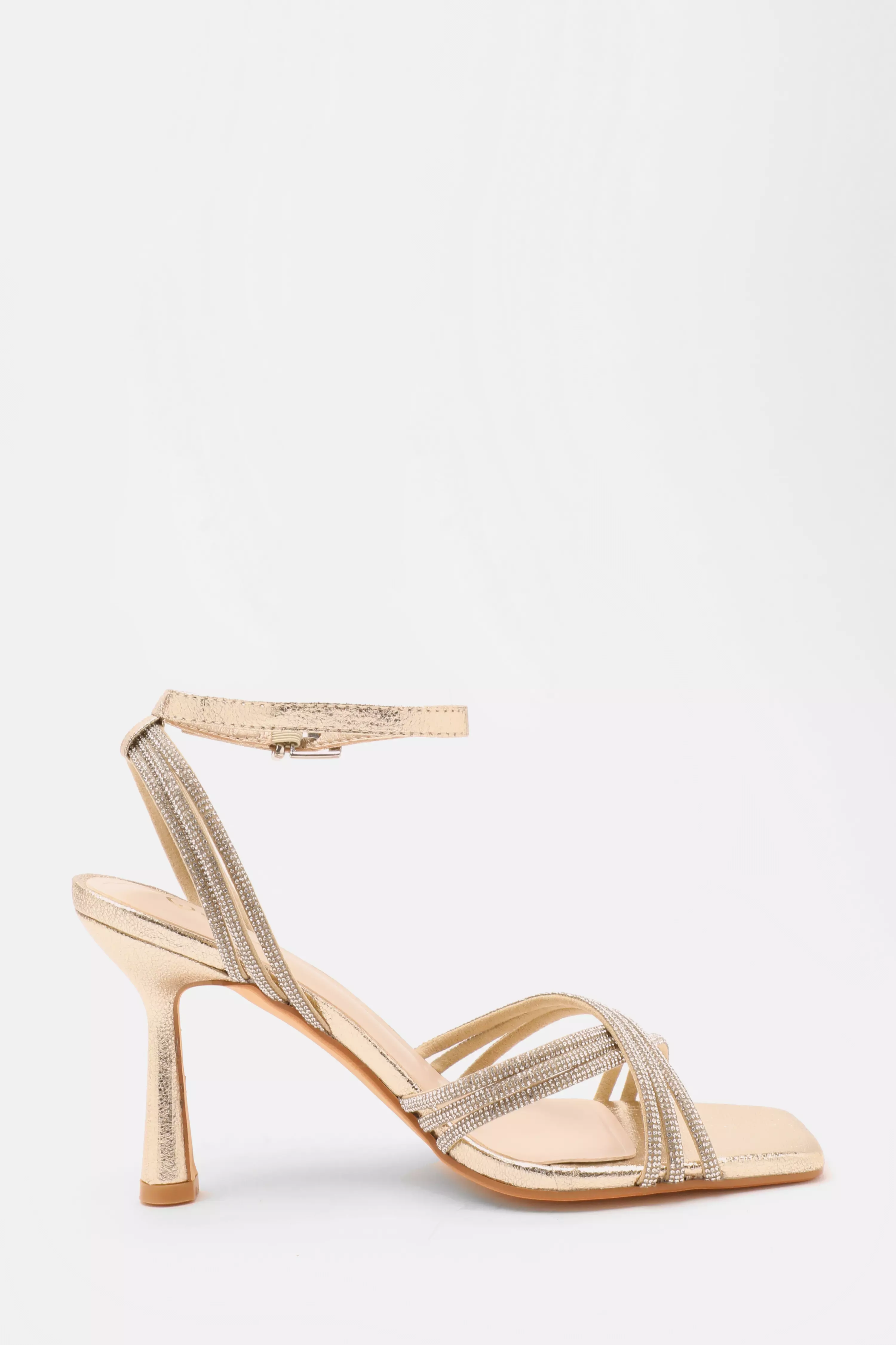 Gold Diamante Strap Heeled Sandals - QUIZ Clothing