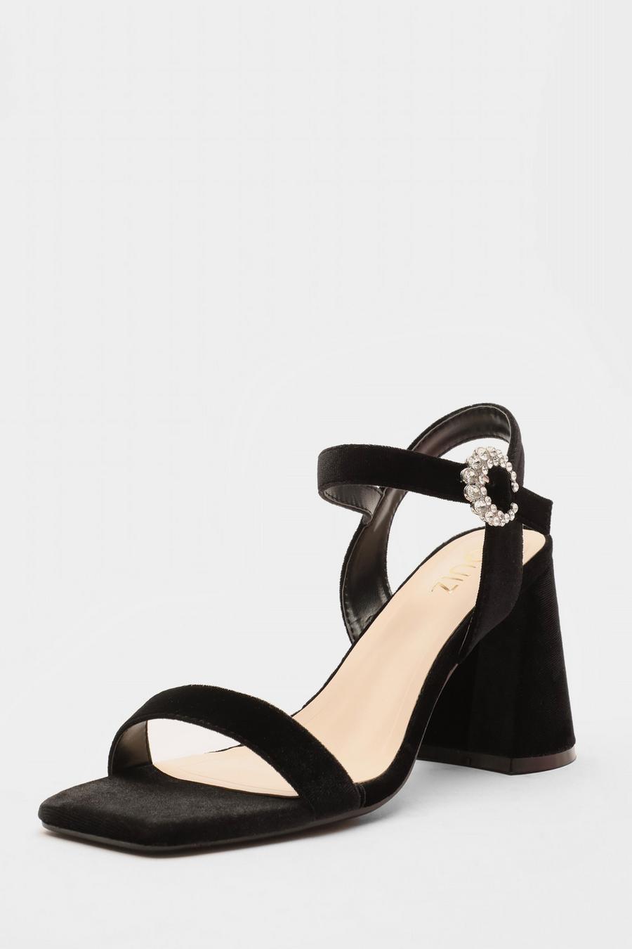 Black velvet block outlet heels