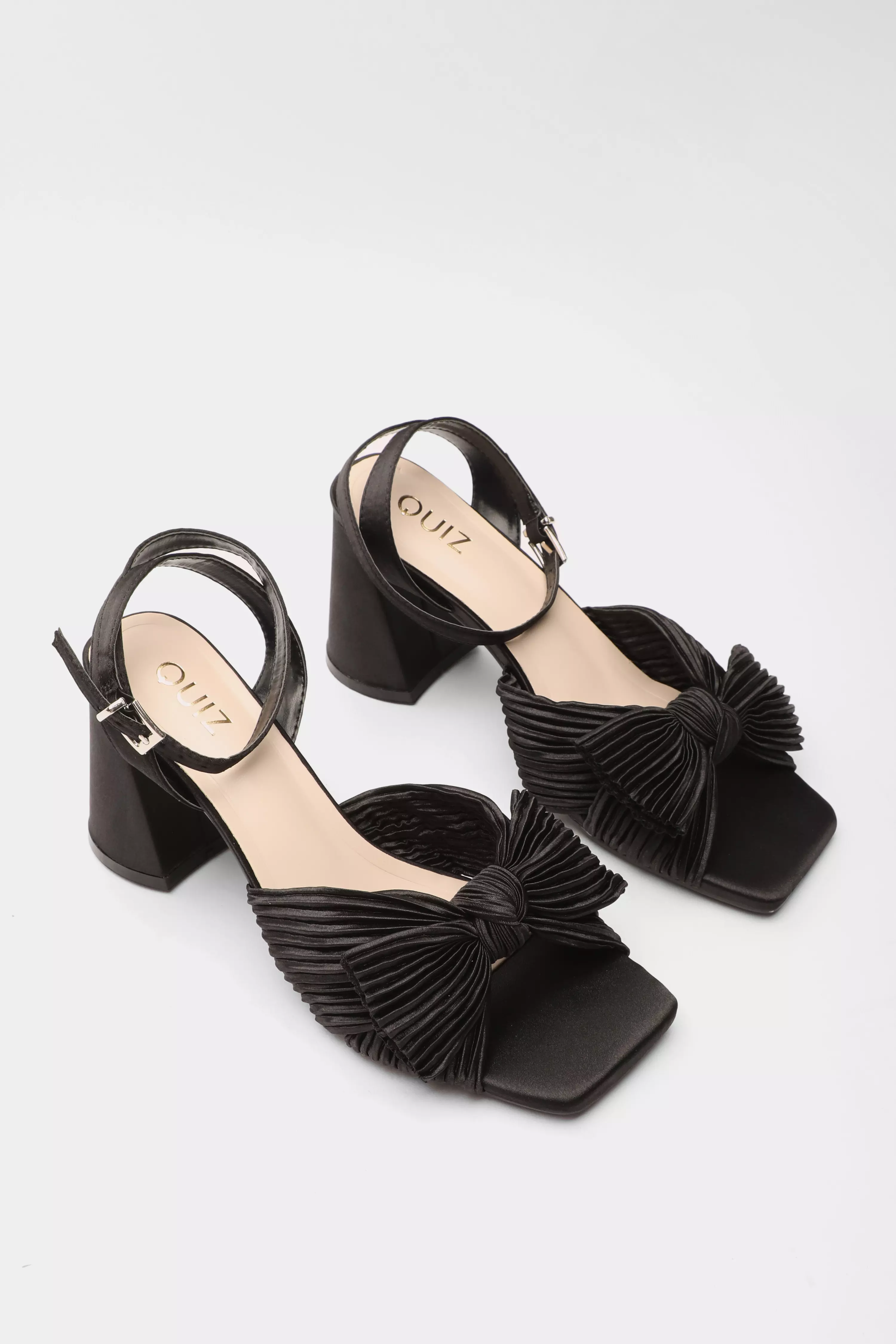 Black Pleated Bow Front Heeled Sandals - QUIZ Clothing