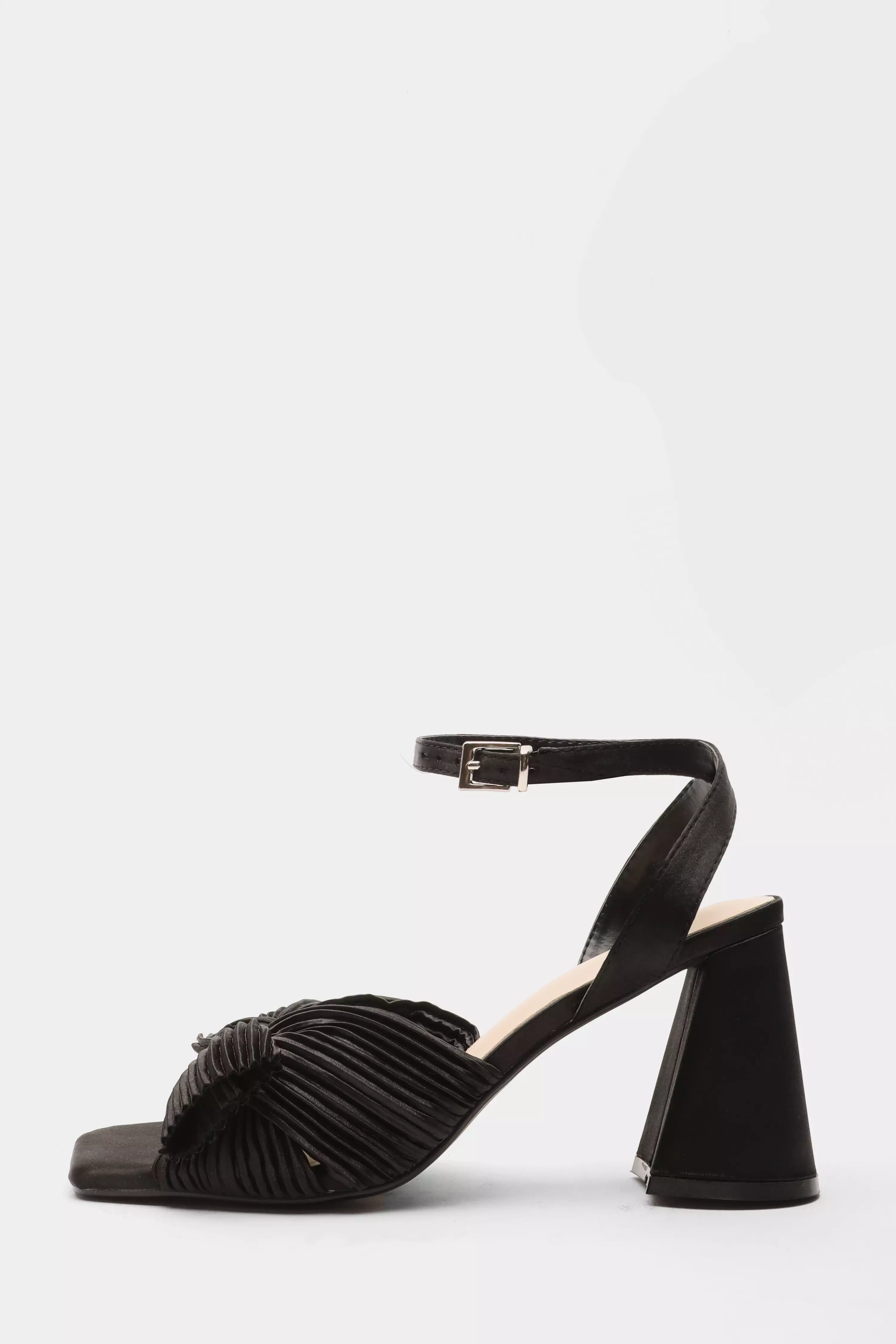 Black Pleated Bow Front Heeled Sandals - QUIZ Clothing