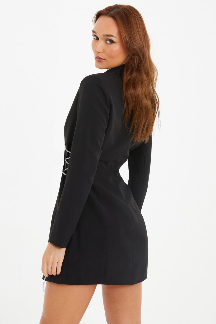 Black Lace Up Blazer Dress - Quiz Clothing