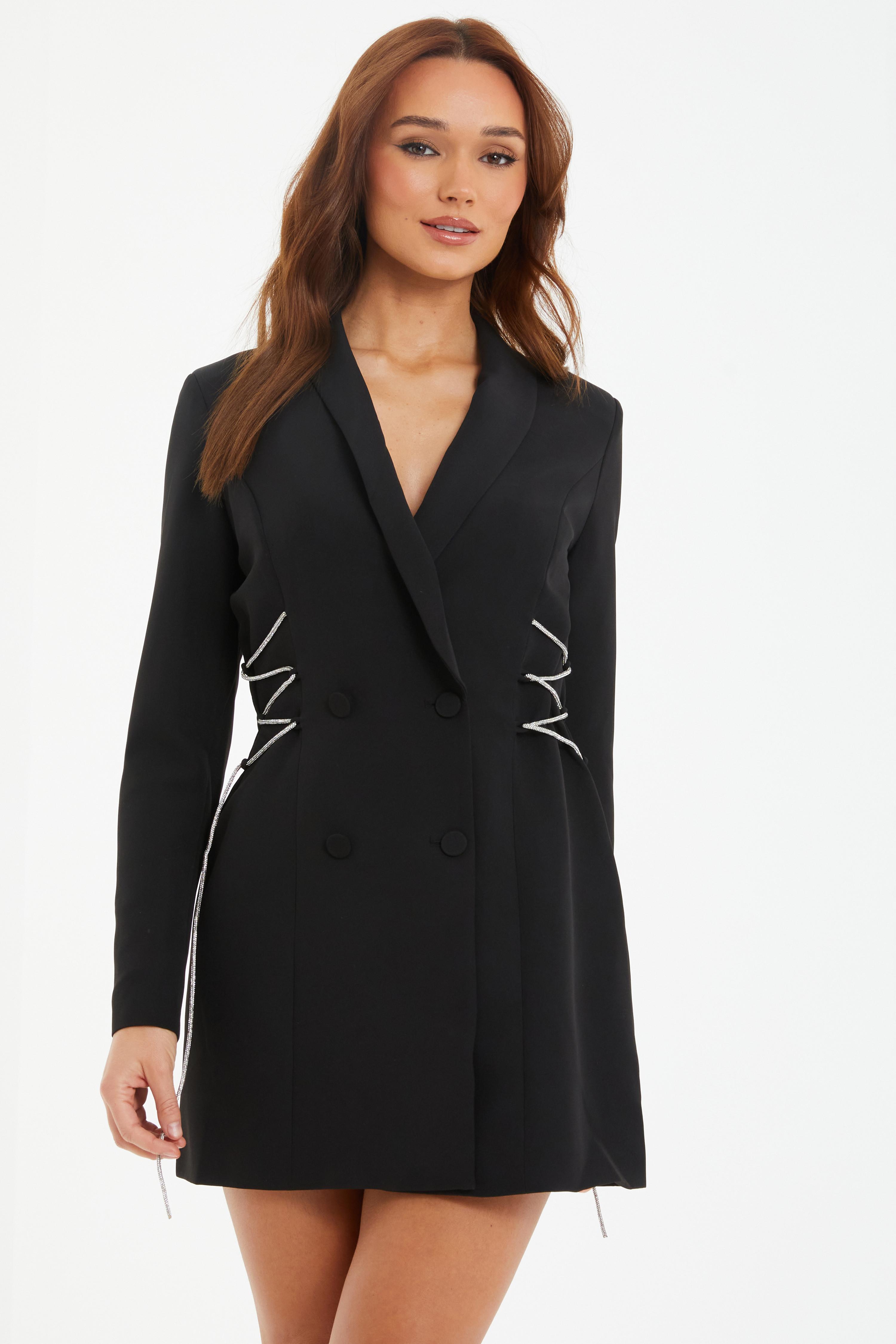 Black Lace Up Blazer Dress