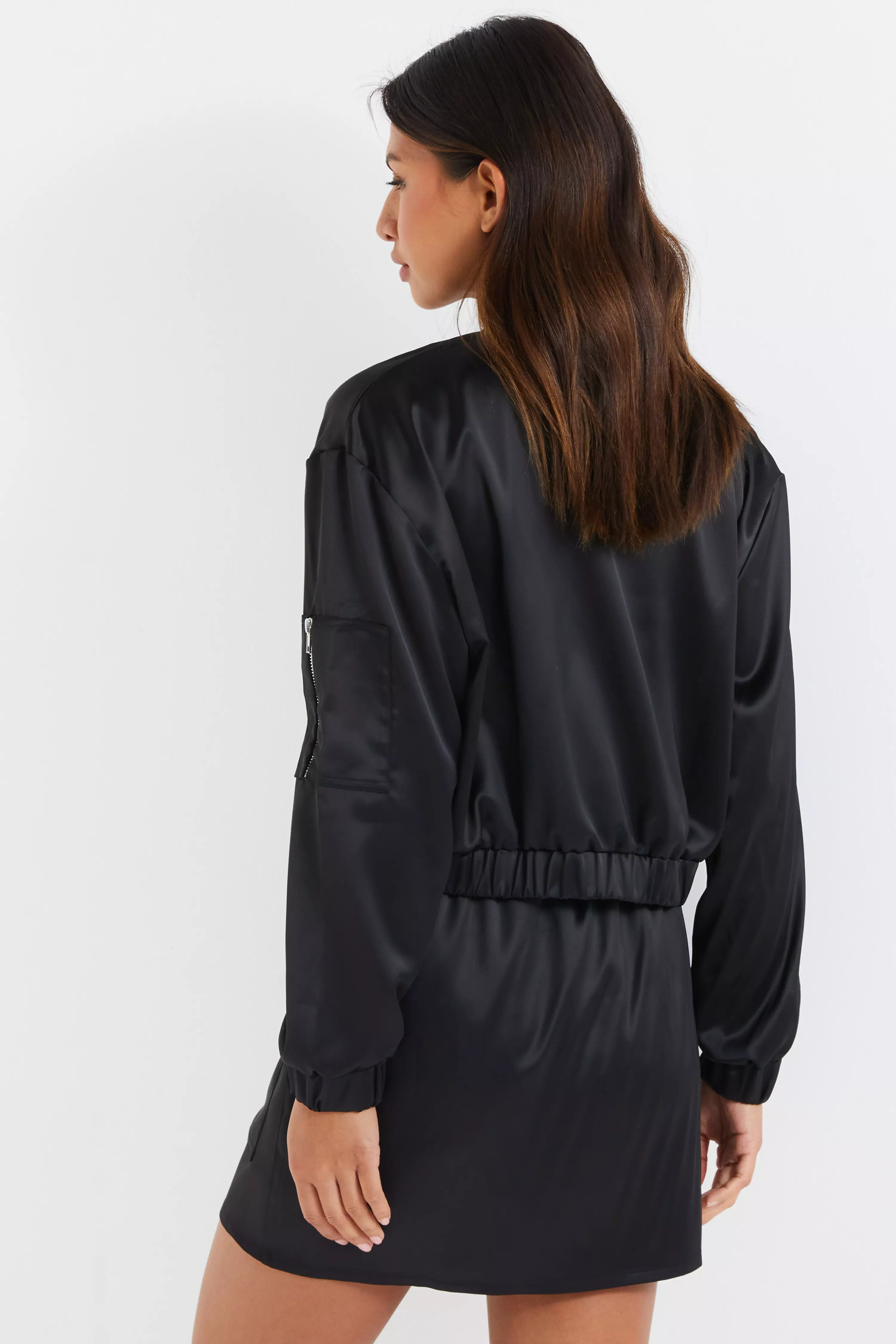 Black Satin Bomber Jacket QUIZ Clothing