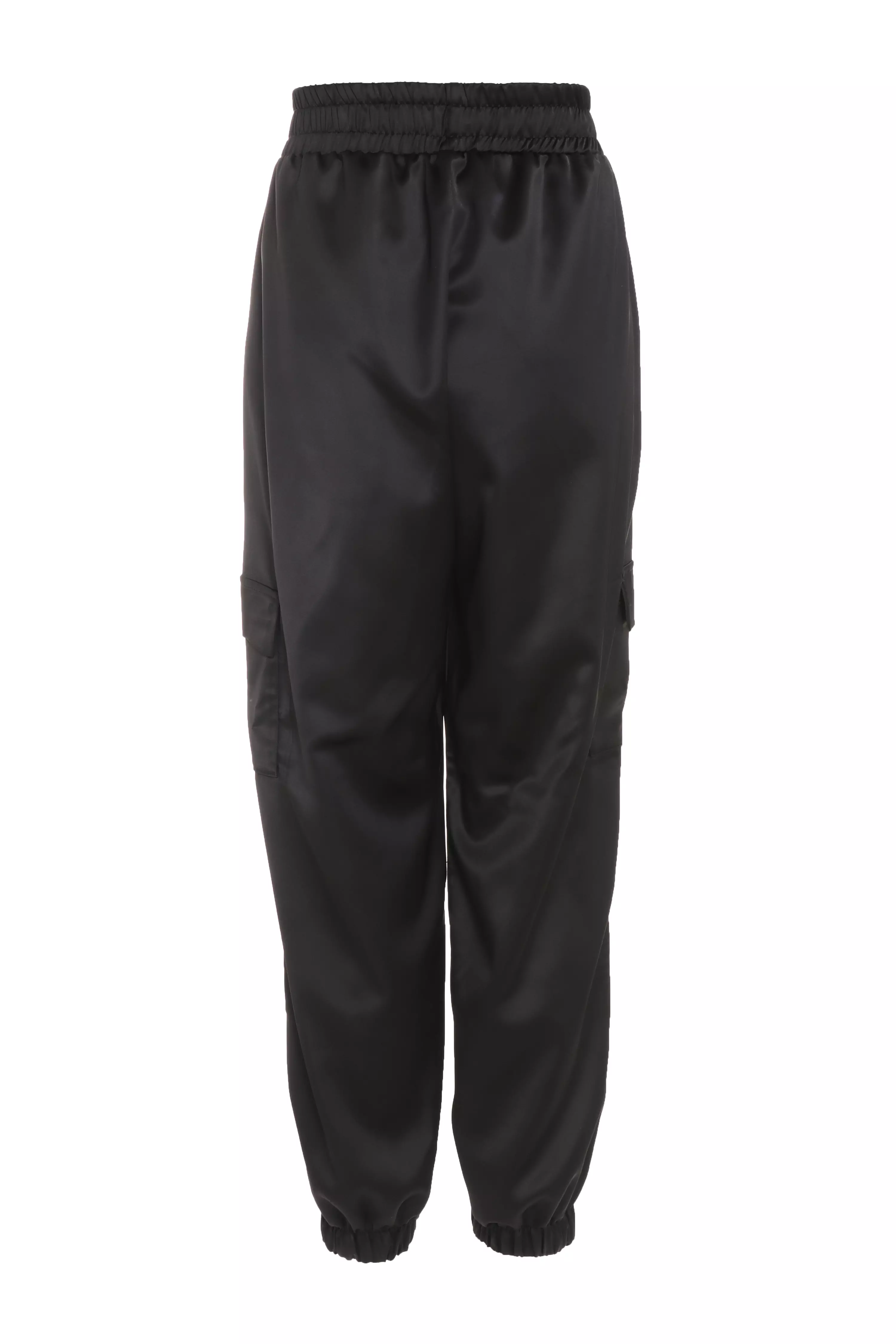 Black Satin Cargo Trousers - QUIZ Clothing