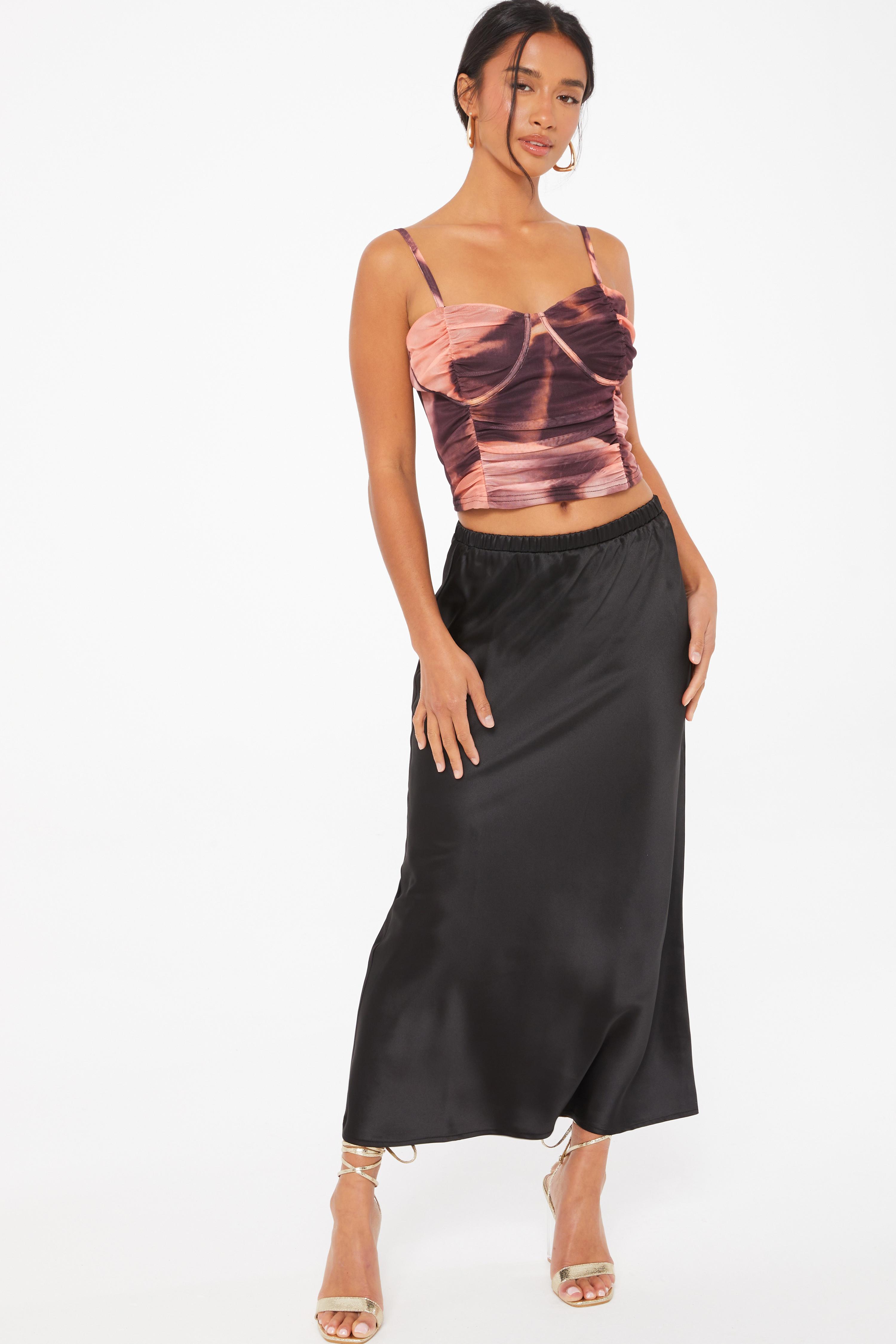 Petite Black Satin Bias Cut Midaxi Skirt