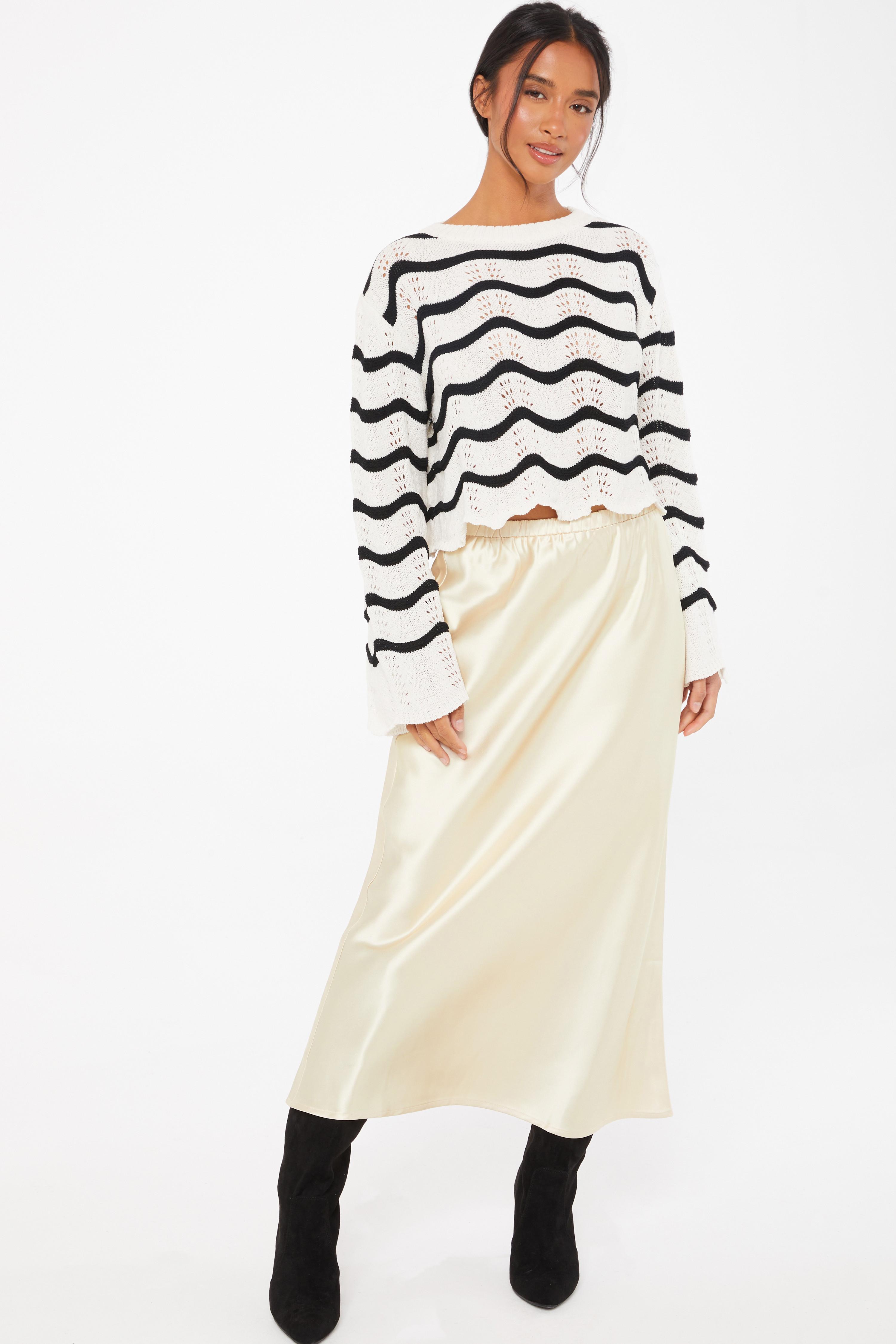 Petite Champagne Satin Bias Cut Midaxi Skirt