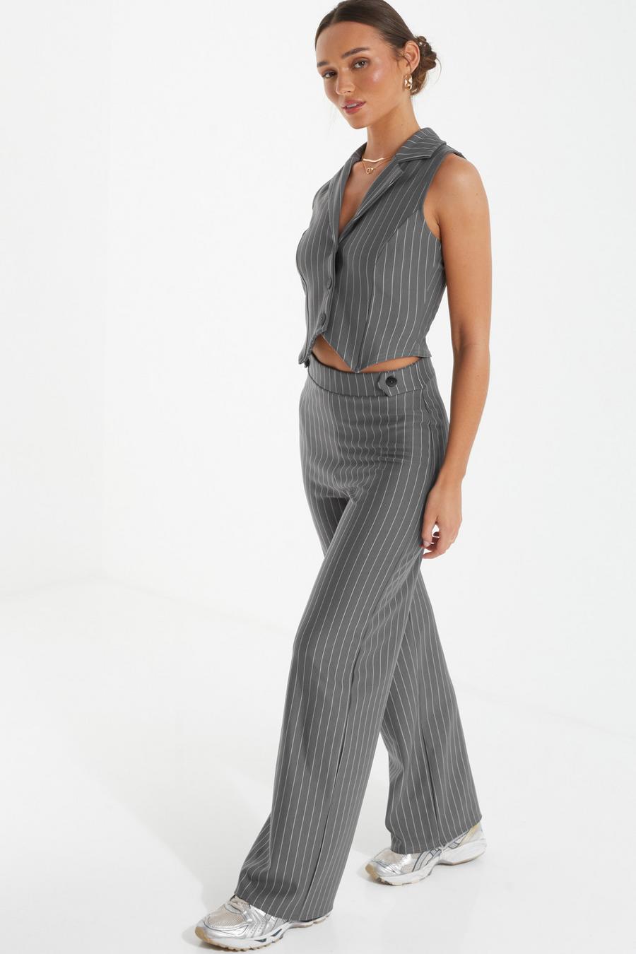 Grey Pinstripe Palazzo Trousers Quiz Clothing