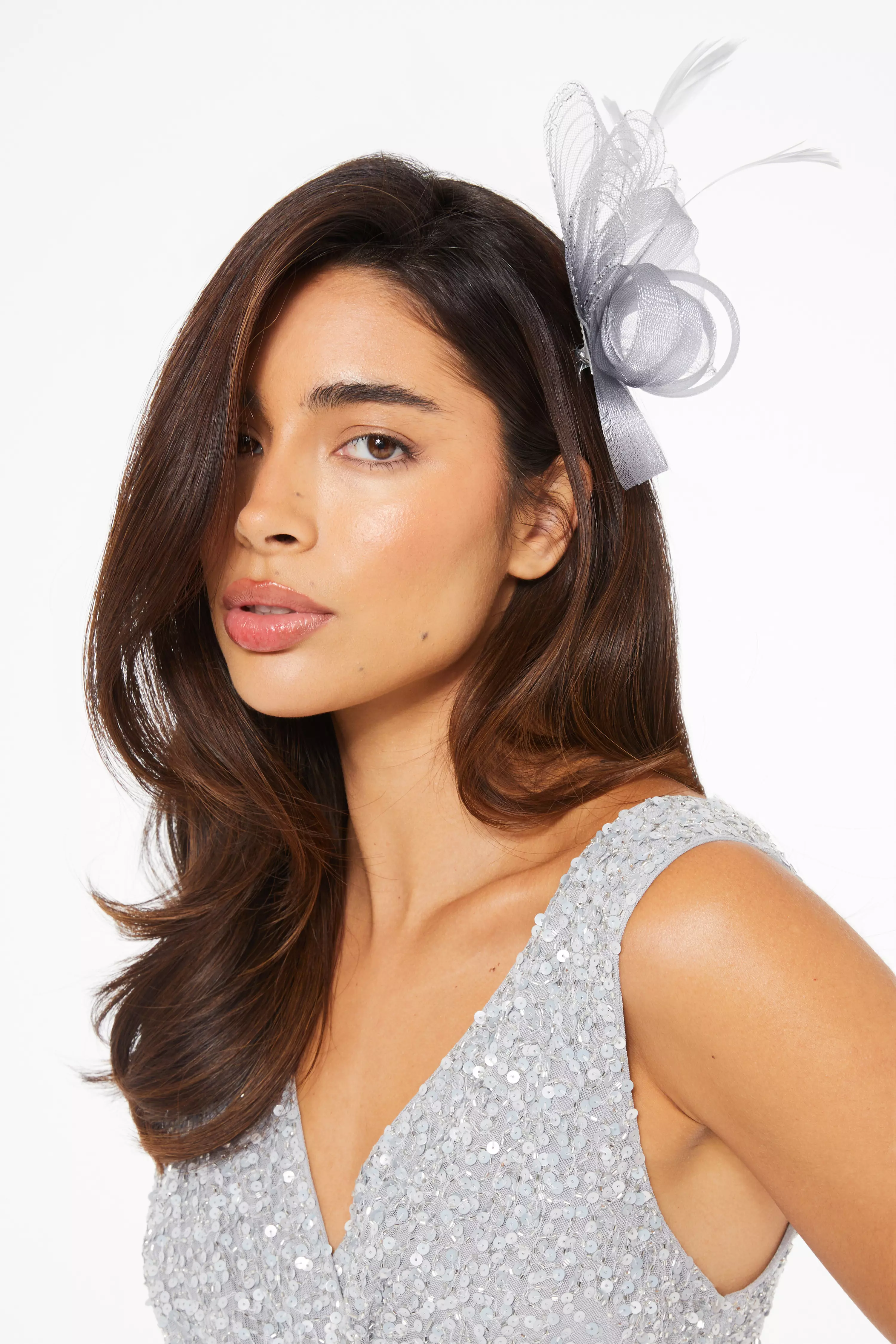 Grey Metallic Pleated Clip Fascinator QUIZ Clothing