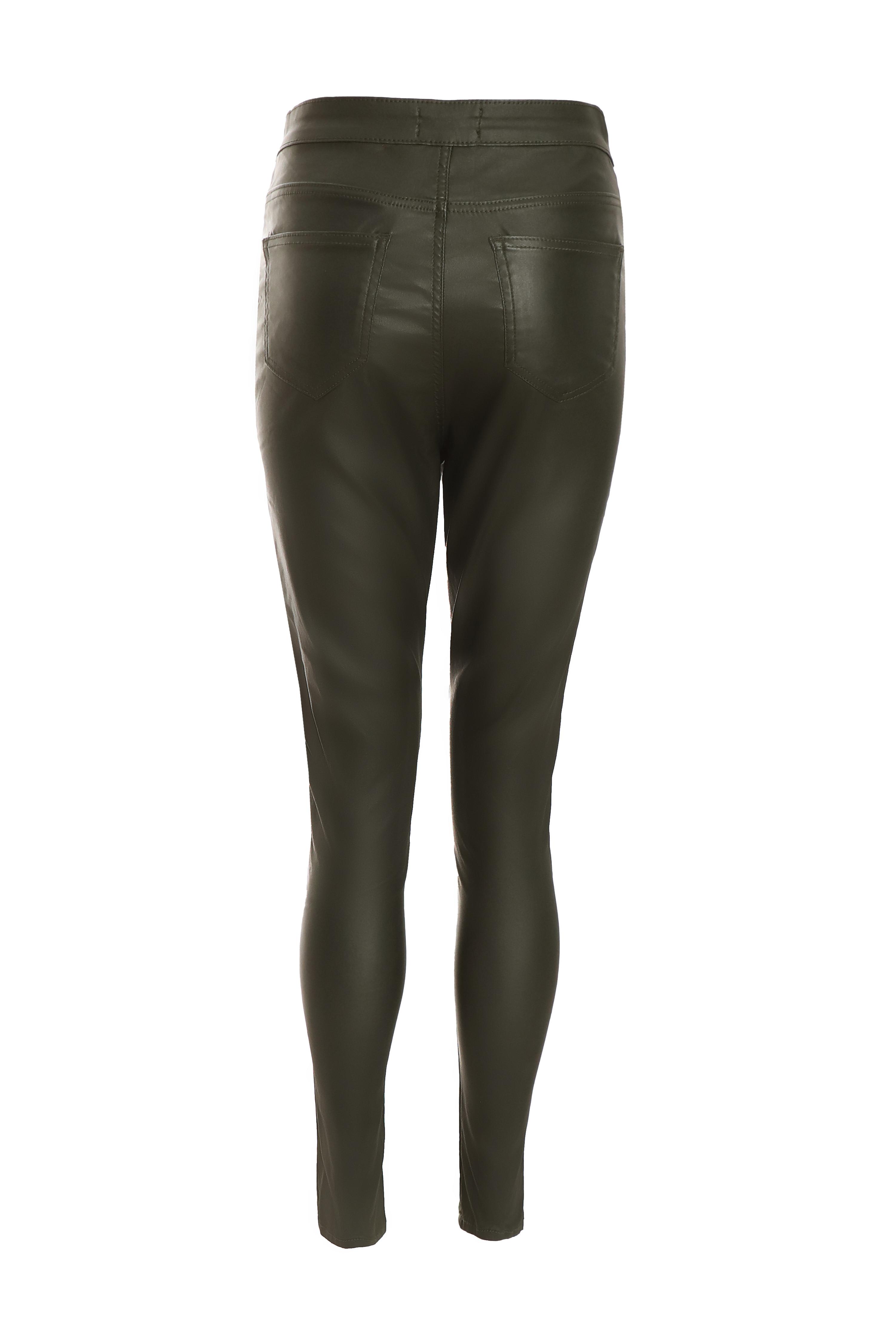 Khaki Faux Leather Zip Skinny Trousers QUIZ Clothing